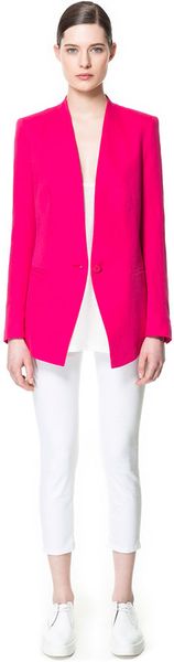 Zara Linen Blazer in Pink (fuchsia) | Lyst