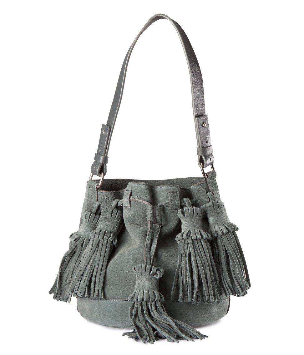 H&M Suede Bag with Tassels in Gray - Lyst