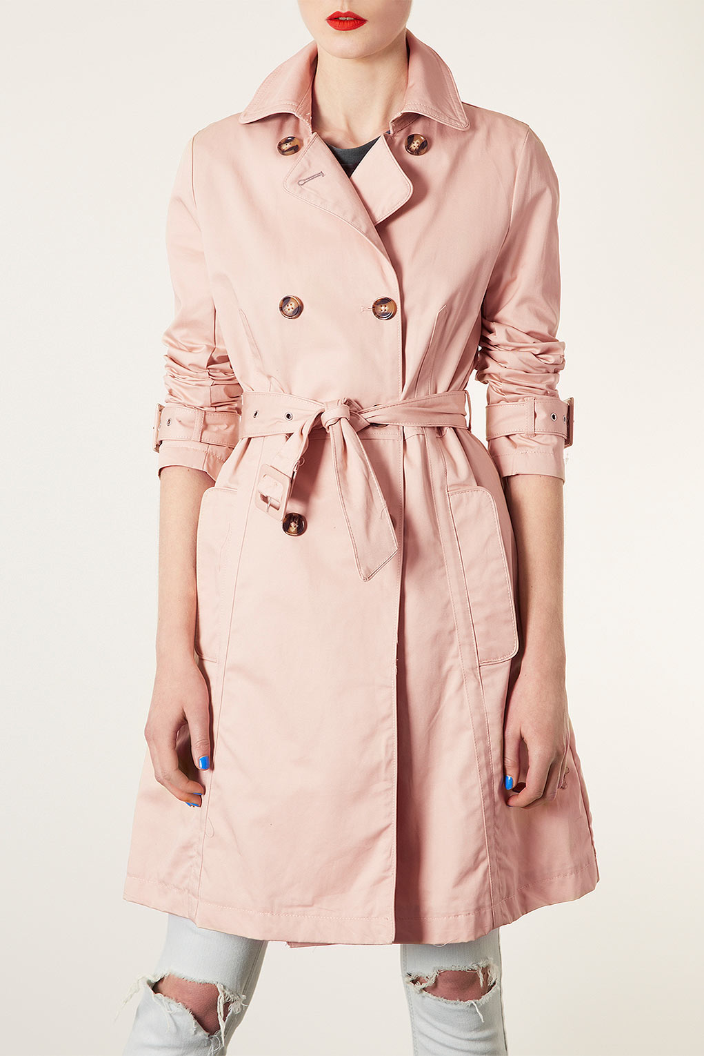 TOPSHOP Unlined Seamed Trench Coat in Pale Pink (Pink) - Lyst