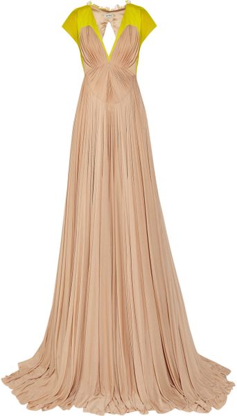Delpozo Pleated Cotton-Blend and Chiffon Gown in Beige | Lyst