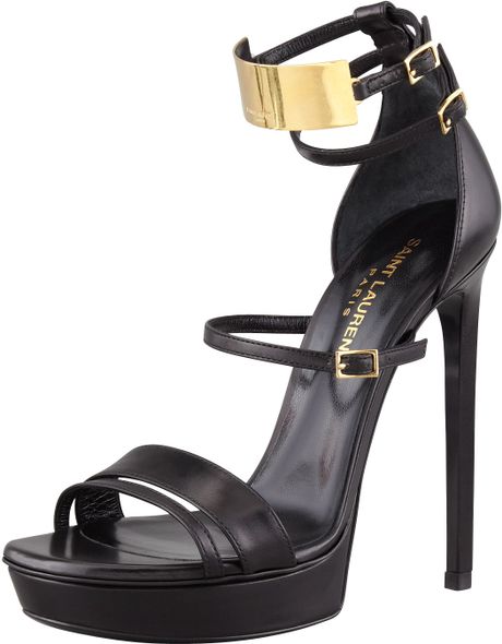 Saint Laurent Her Mary Jane Ankle plate Sandal in Black | Lyst