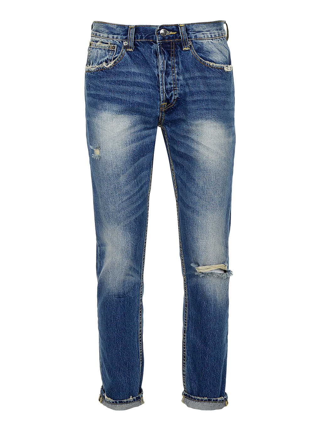 Topman Mid Wash Ripped Vintage Skinny Jeans in Blue for Men | Lyst
