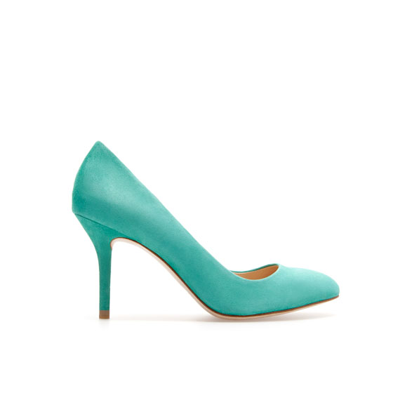 Zara Leather Heel Court Shoe in Green | Lyst