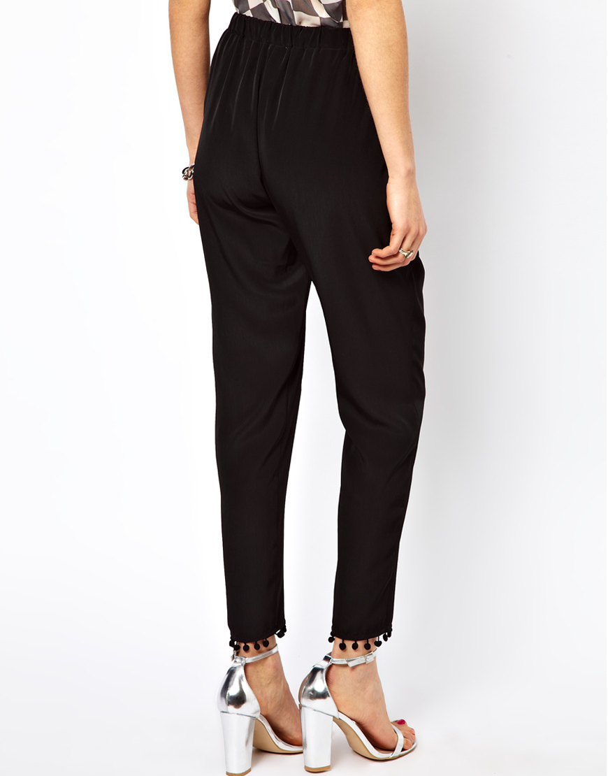 Asos collection Trousers with Pom Pom Detail in Black | Lyst