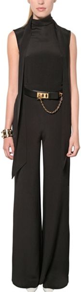 Celine Silk Cady Jumpsuit in Black | Lyst