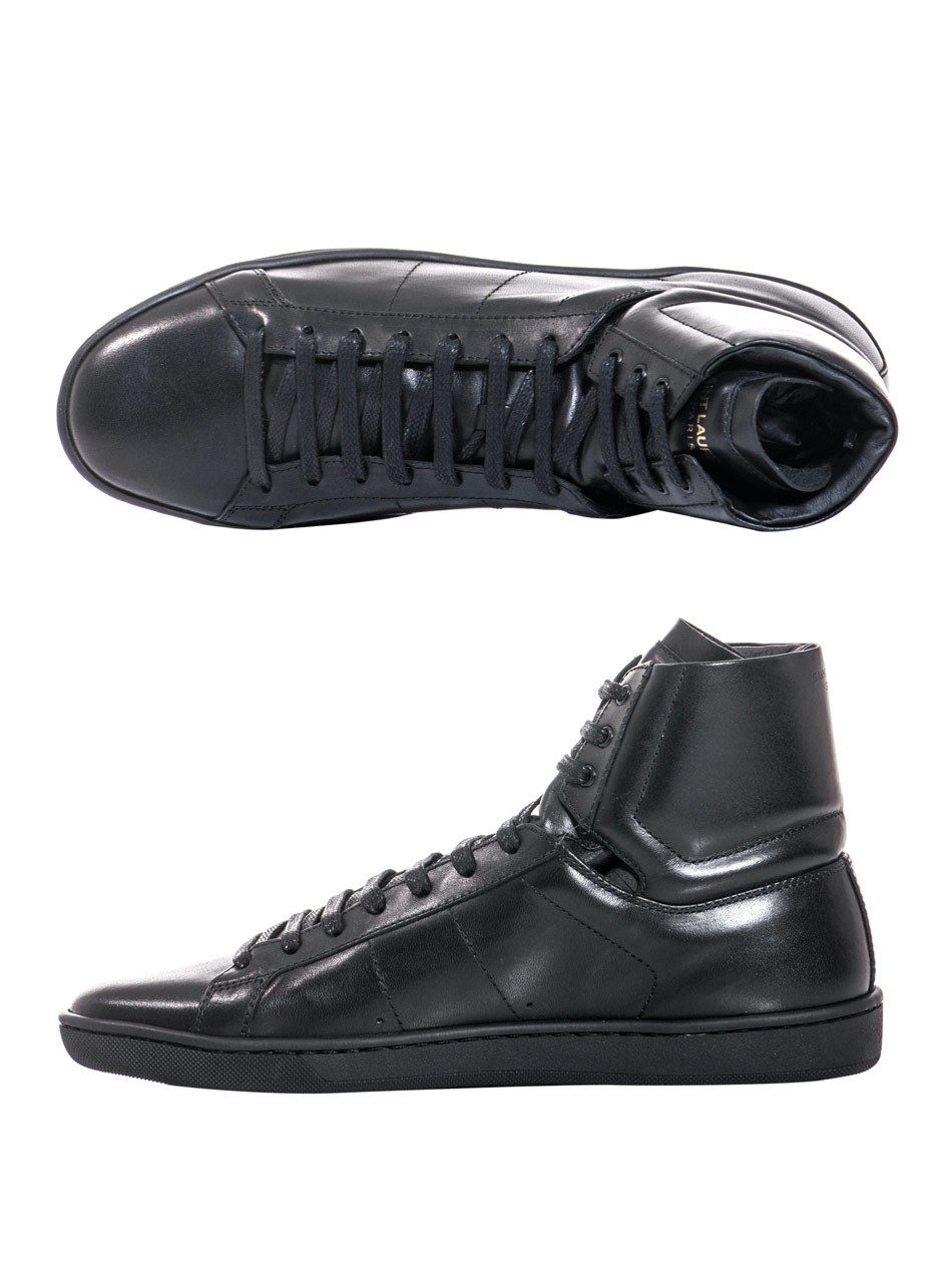 Saint Laurent Hightop Leather Trainers in Black - Lyst