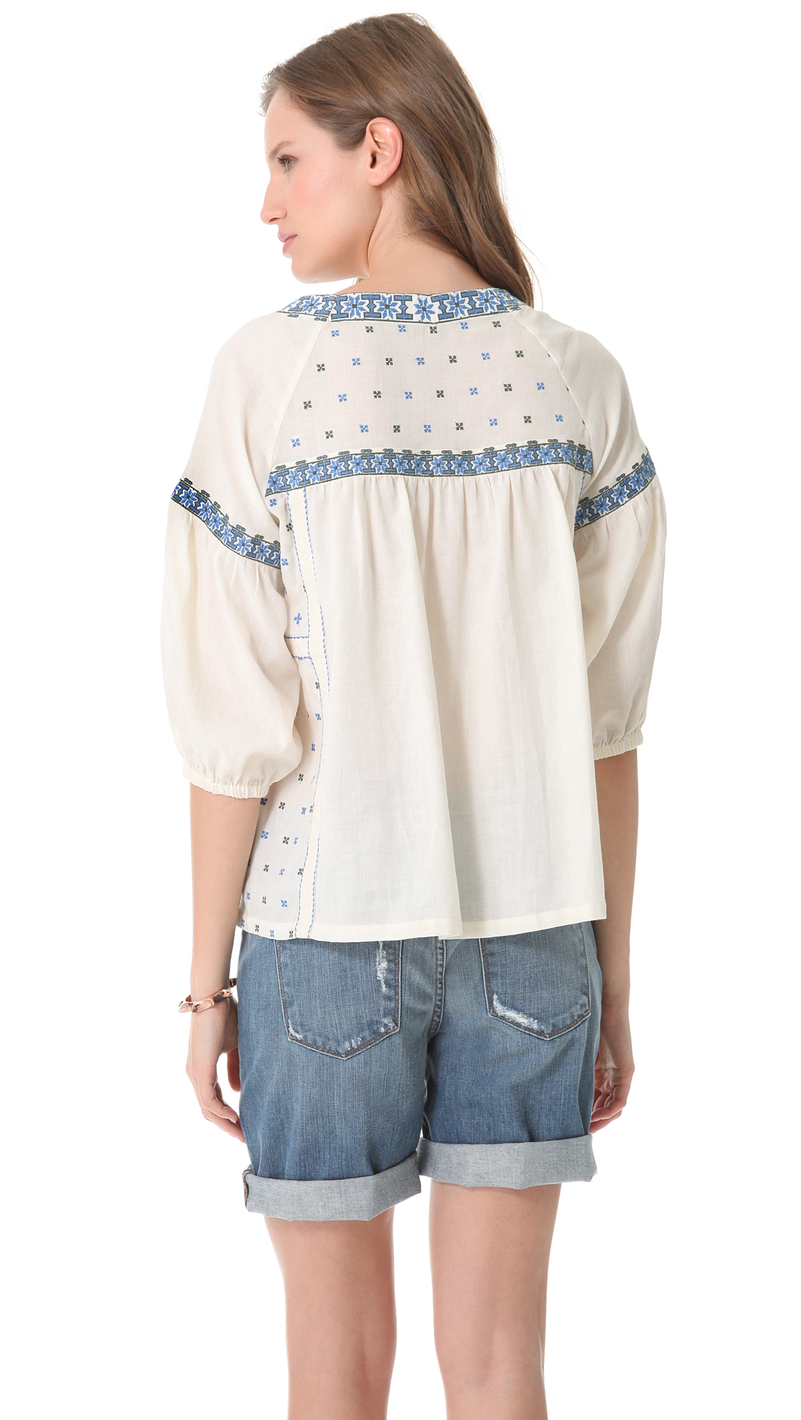 Lyst Suno Long Sleeve Peasant Top in Natural