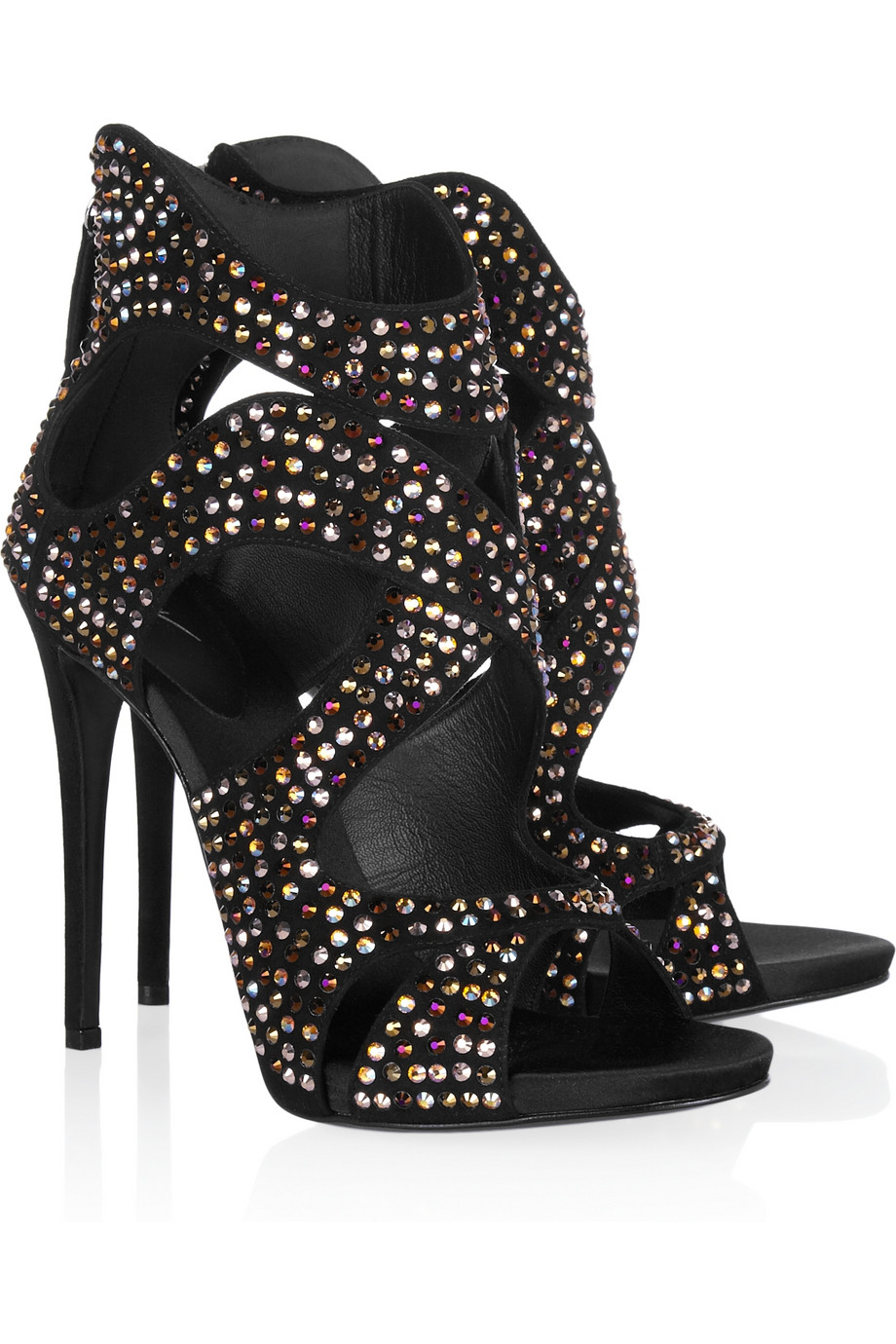 Giuseppe Zanotti Crystal Embellished Suede Sandals in Black - Lyst