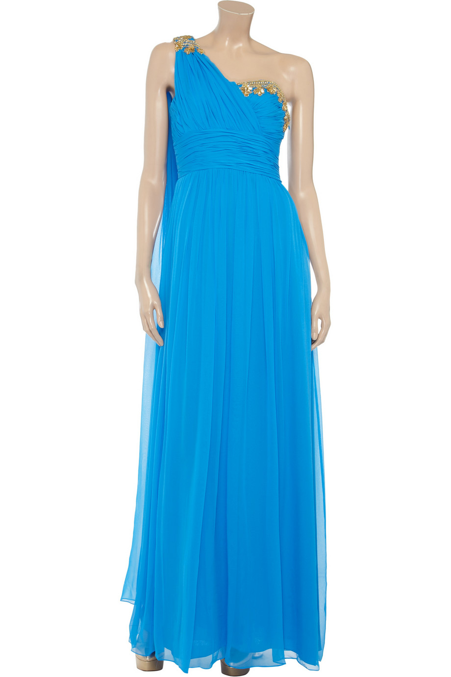 Lyst - Notte By Marchesa Embellished One Shoulder Silk Chiffon Gown in Blue