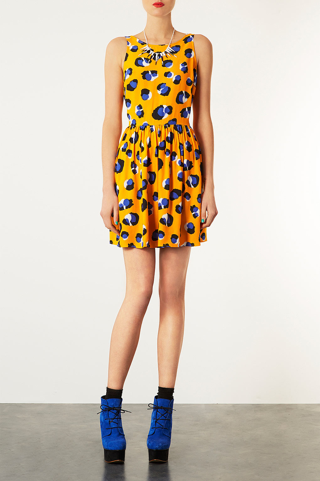yellow and blue leopard print dress