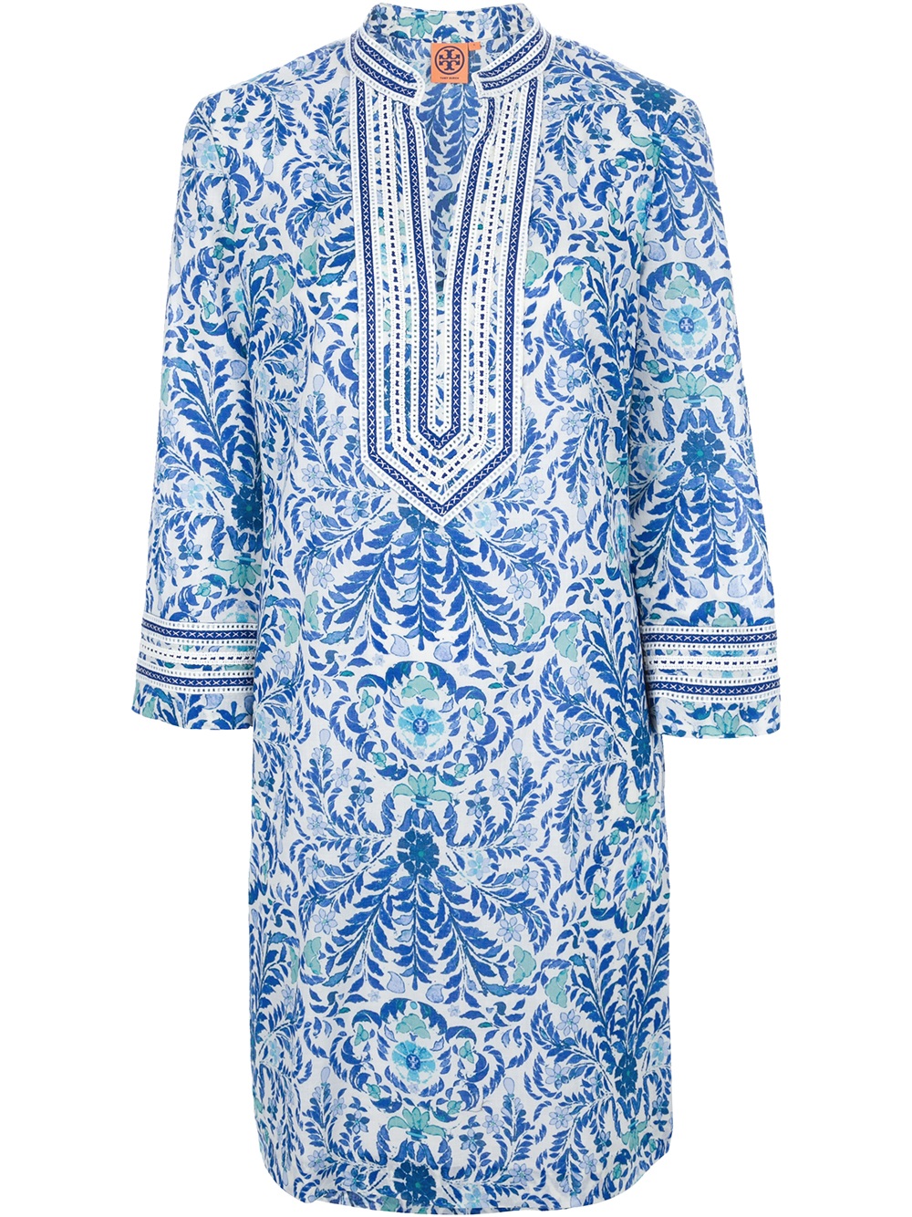 Tory Burch Printed Tunic Dress in White (blue) | Lyst