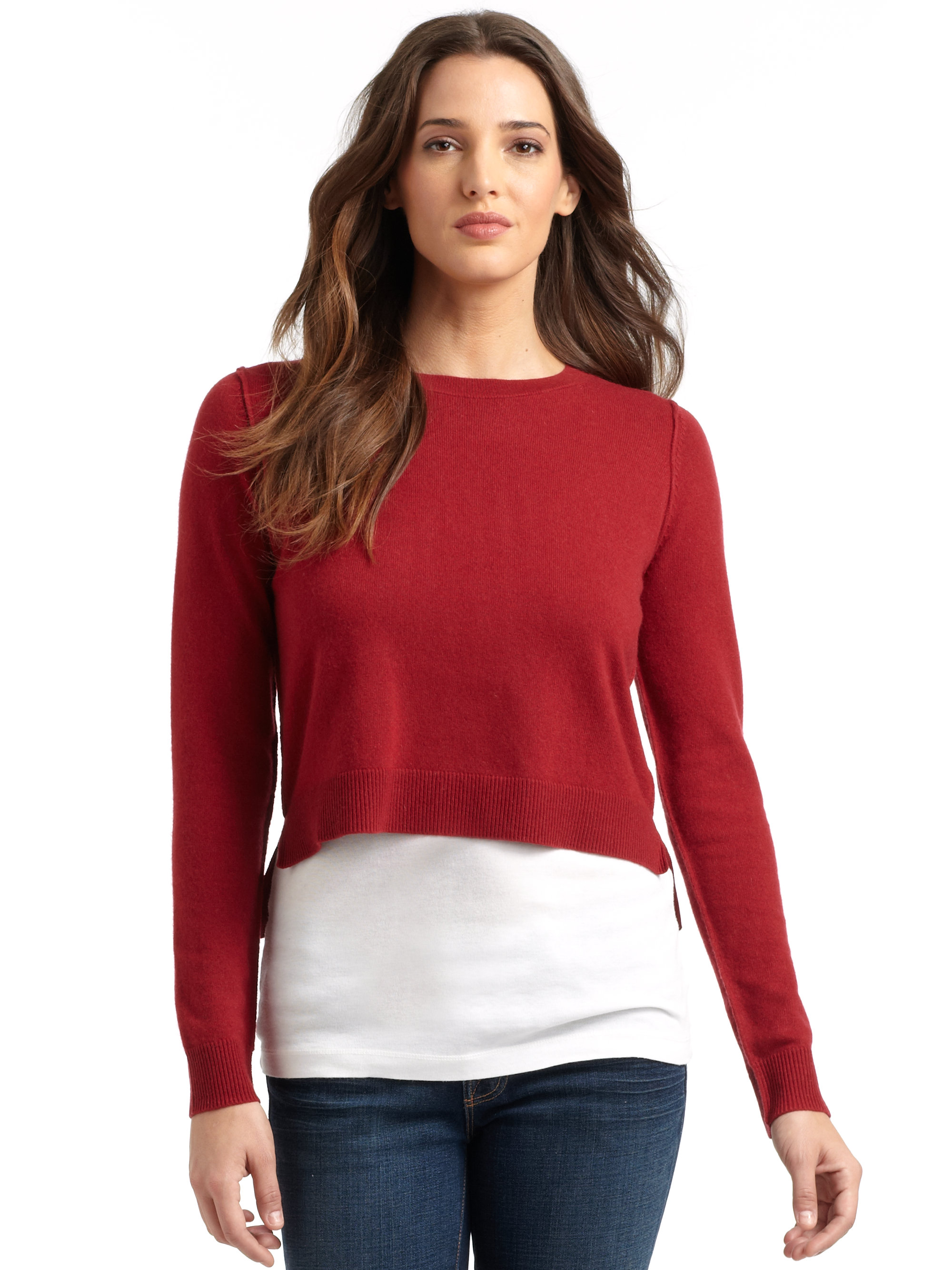 Autumn cashmere Cashmere Cropped Hilo Sweater in Red | Lyst