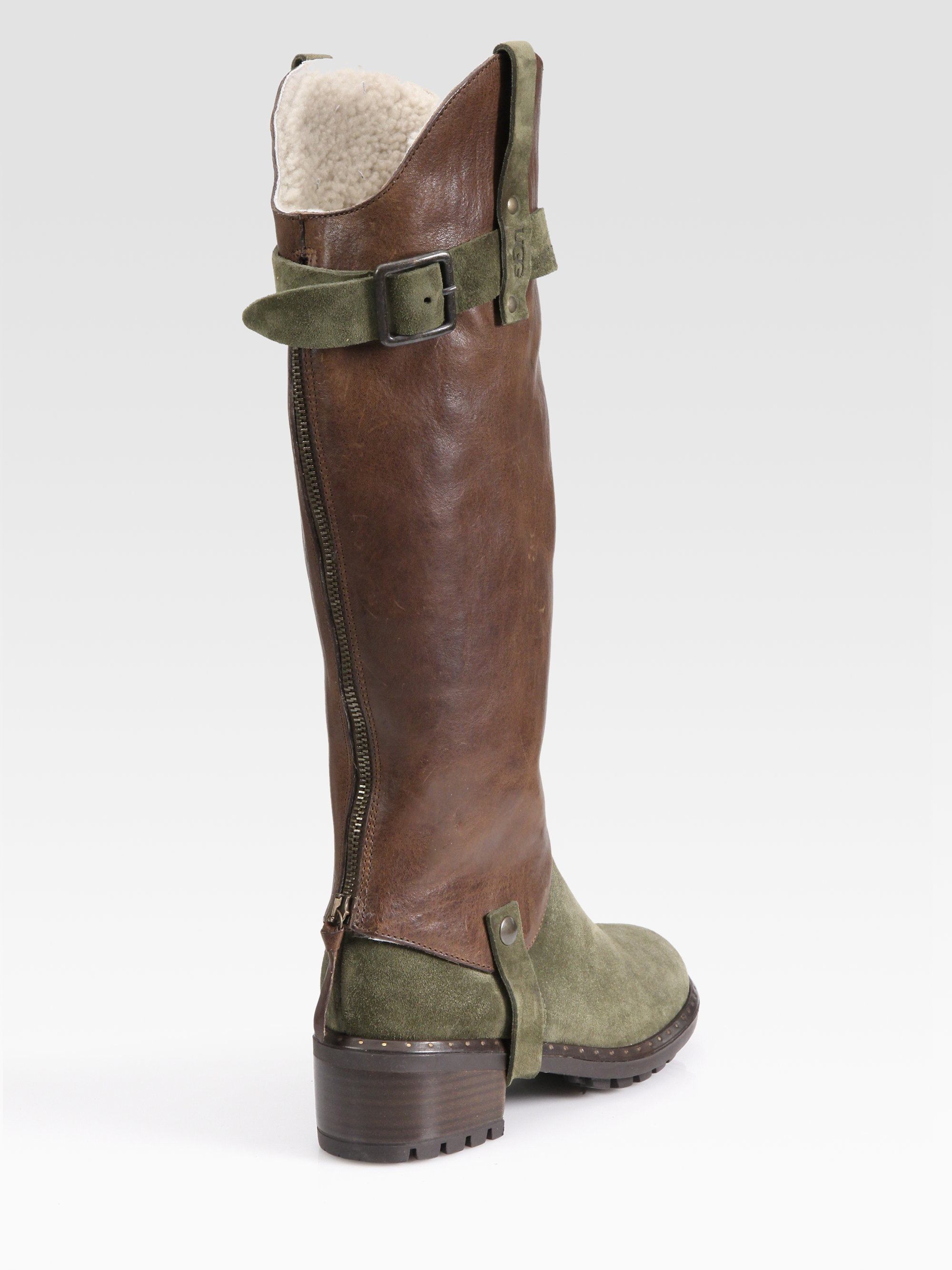 UGG Cavalieri Leather Suede Convertible KneeHigh Boots in BrownGreen