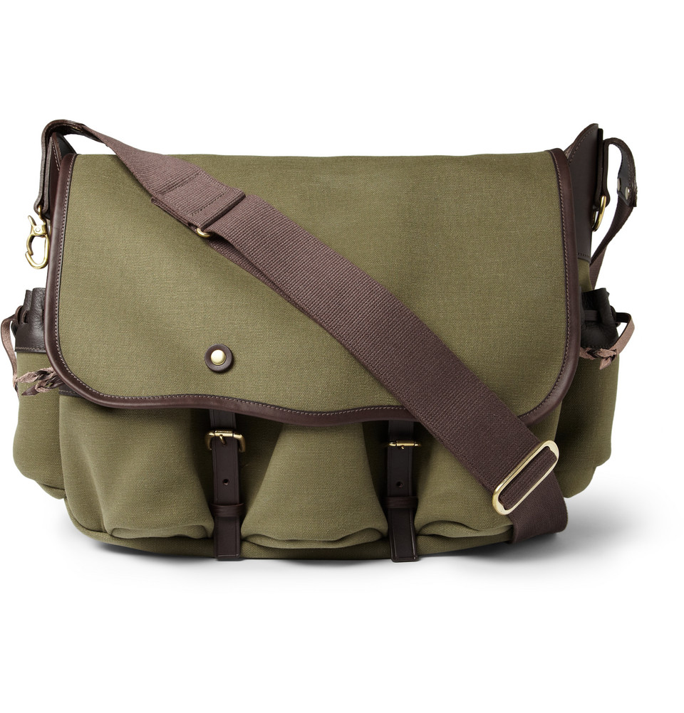 Bill Amberg Canvas and Leather Messenger Bag in Green for Men Lyst