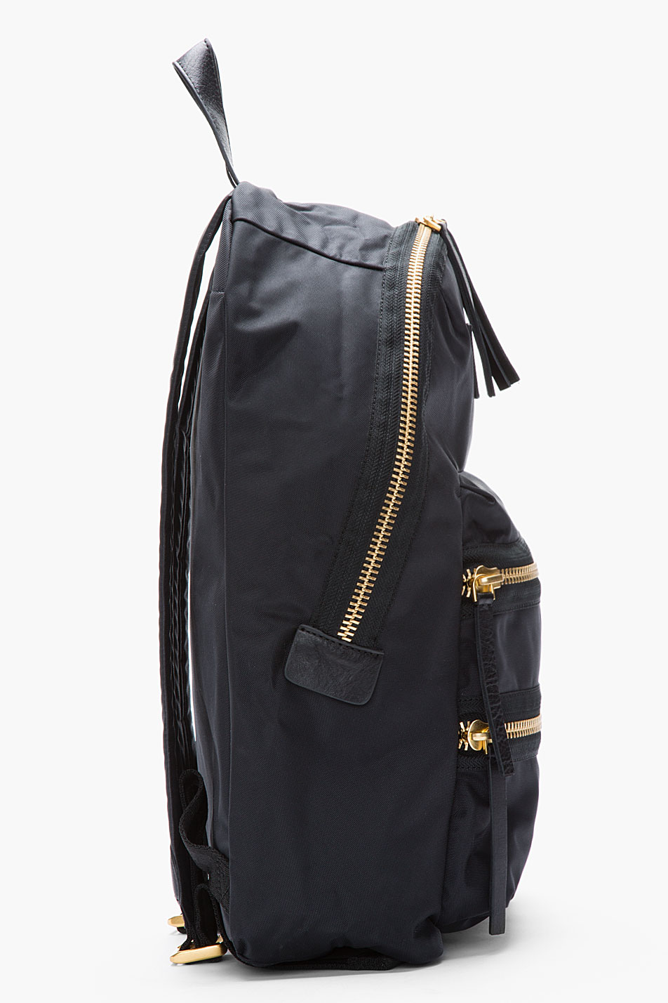 black nylon backpack gold zipper
