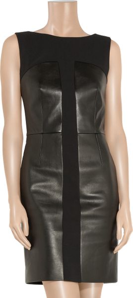 Saint Laurent Leather and Stretchwool Crepe Dress in Black | Lyst