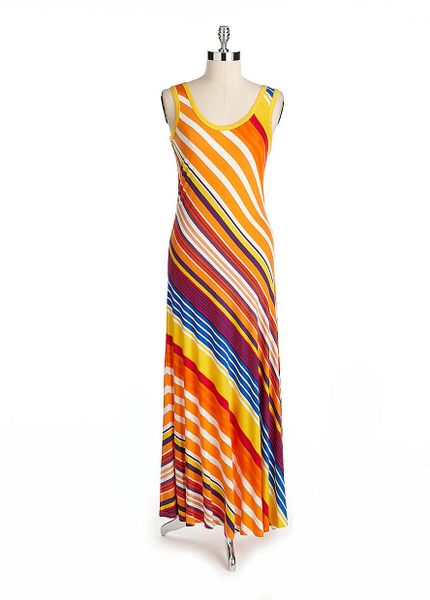 Calvin Klein Sleeveless Diagonal Striped Maxi Dress in Multicolor ...