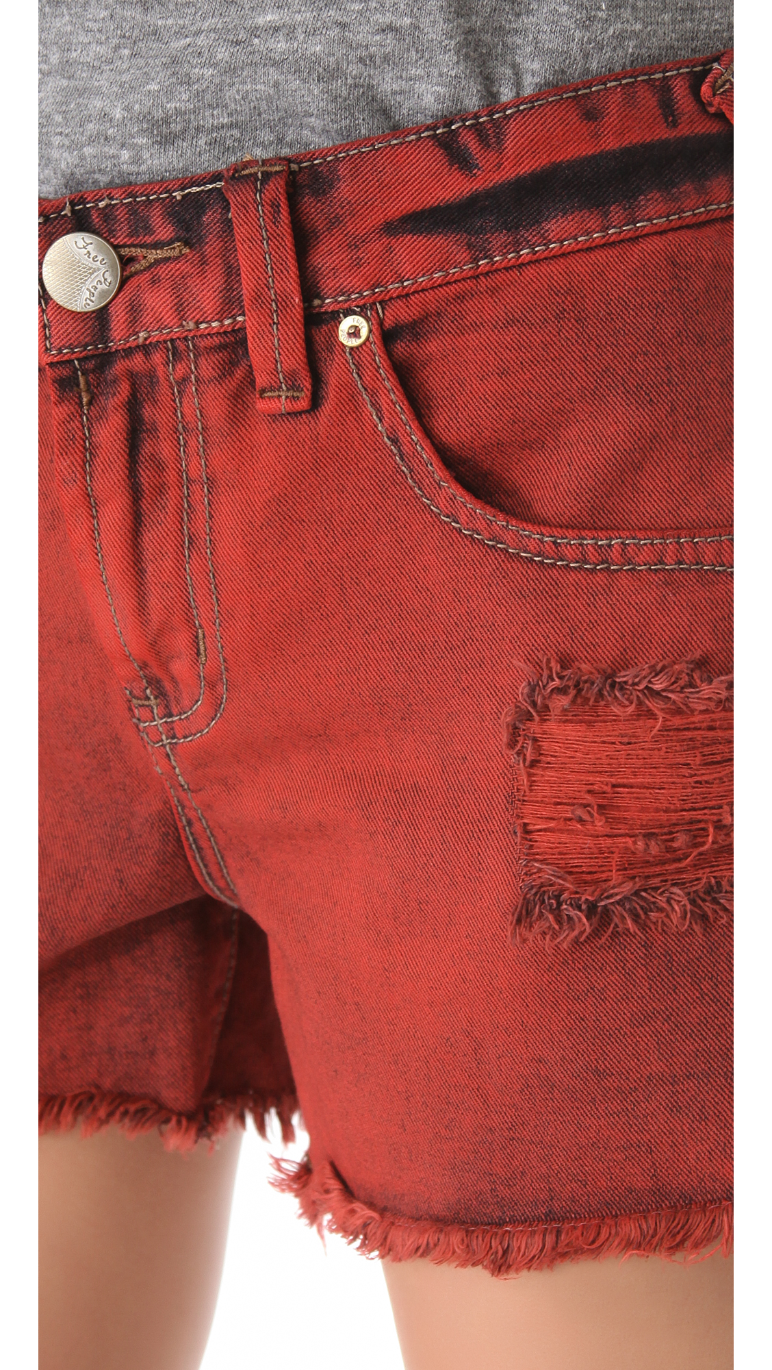 Free People Overdyed Cutoff Denim Shorts in Red - Lyst