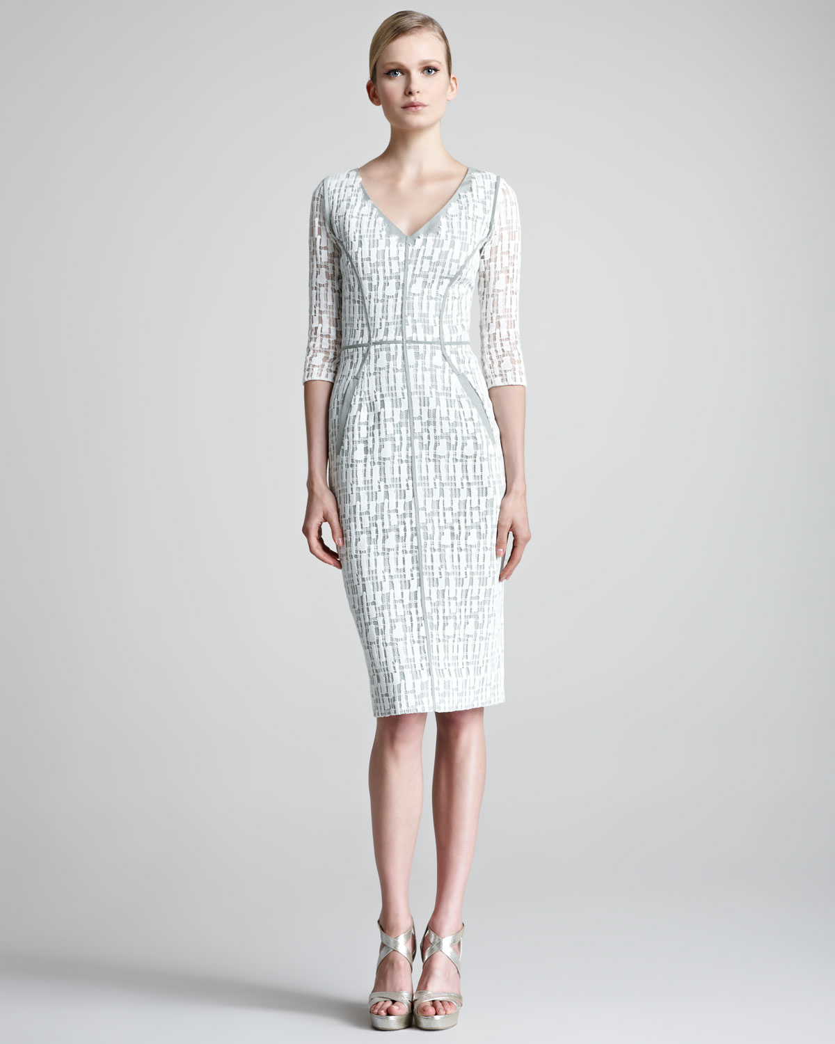 Lyst Lela Rose Jigsaw Lace Dress In Gray Gallery