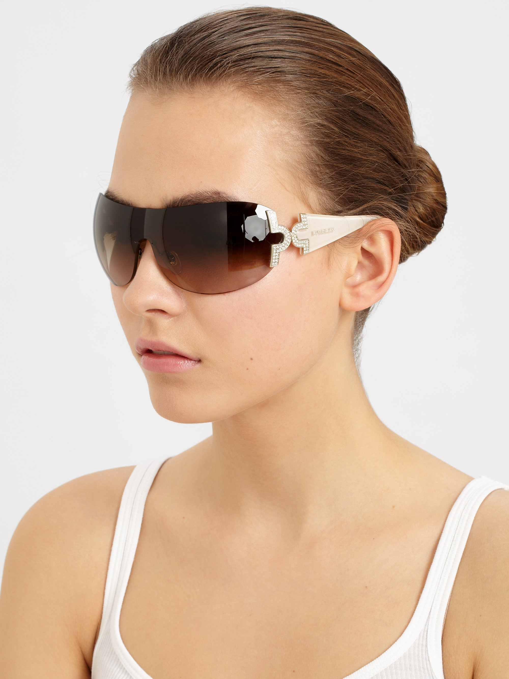 BVLGARI Embellished Wrap Shield Sunglasses in Metallic | Lyst