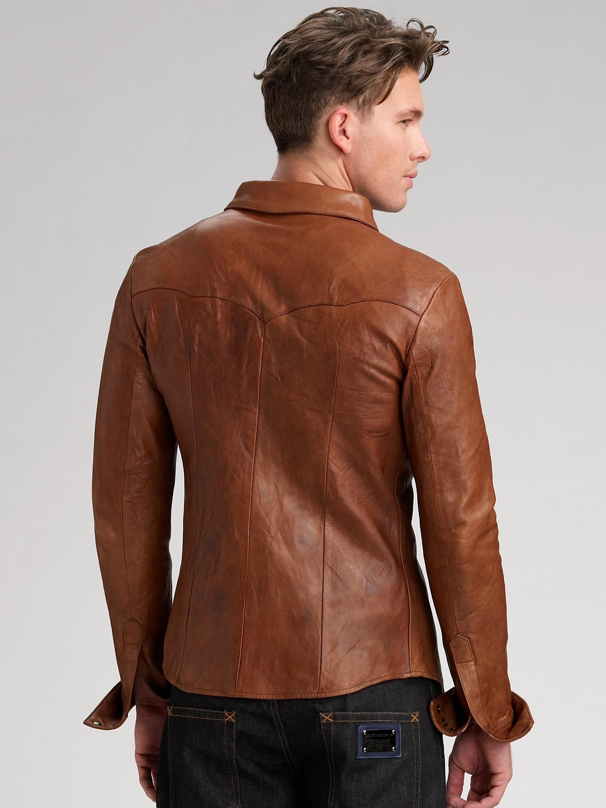 Dolce & Gabbana Leather Shirt in Brown for Men | Lyst