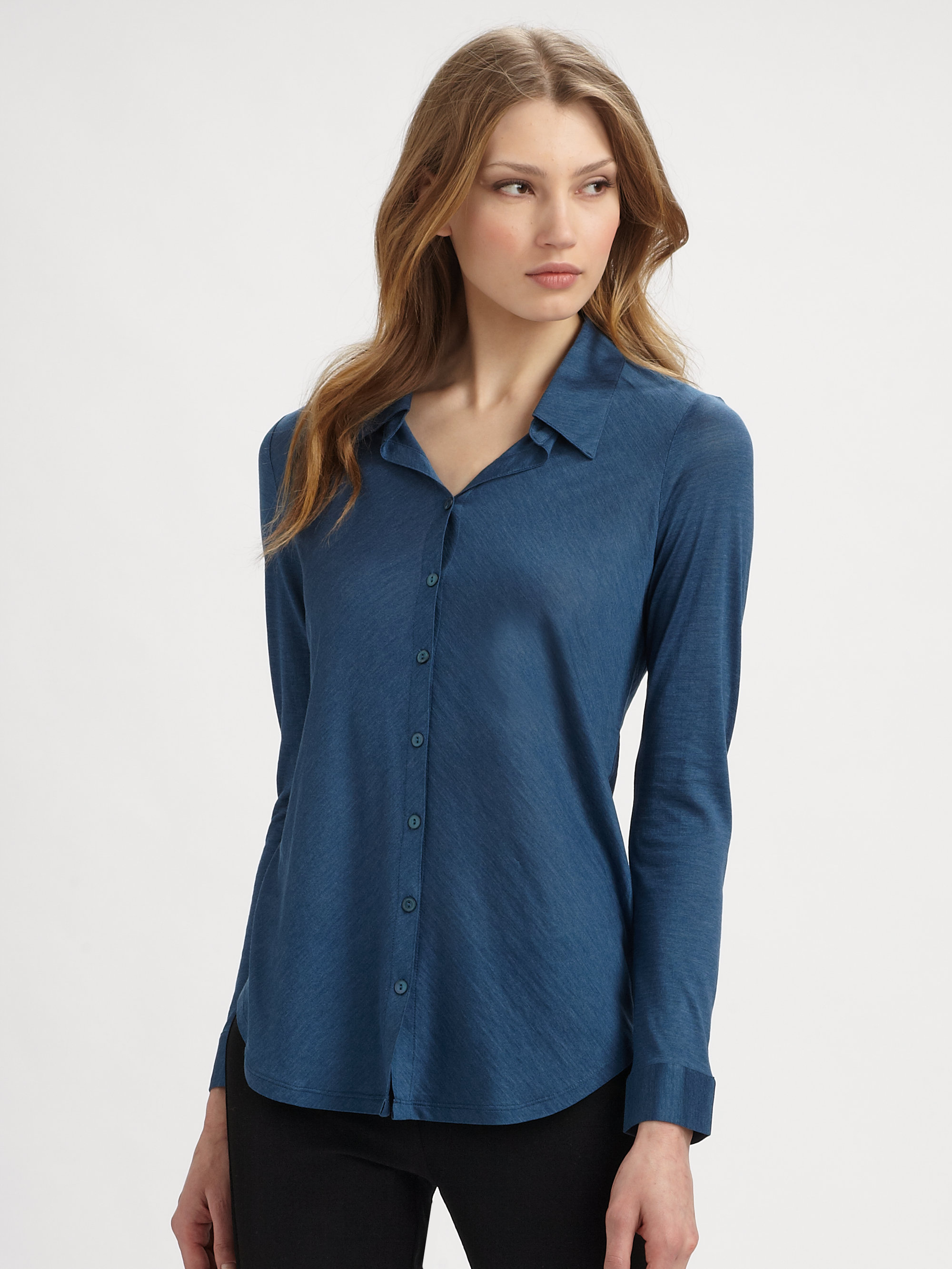 Lyst - Eileen Fisher Silkcotton Buttondown Shirt in Blue