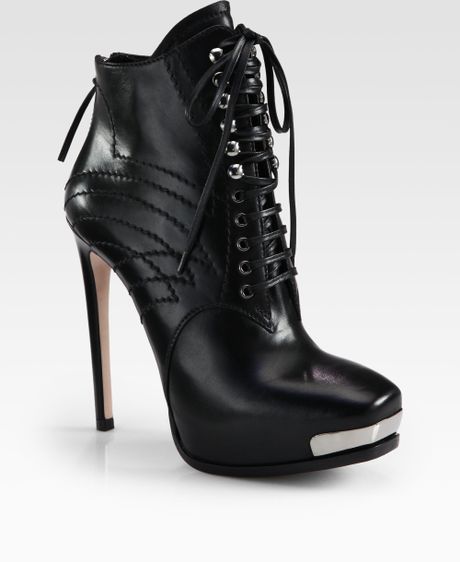 Miu Miu Madonna Leather Laceup Ankle Boots in Black | Lyst