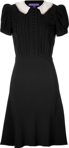 Ralph Lauren Collection Contrast Collar Dress In Black in Black | Lyst