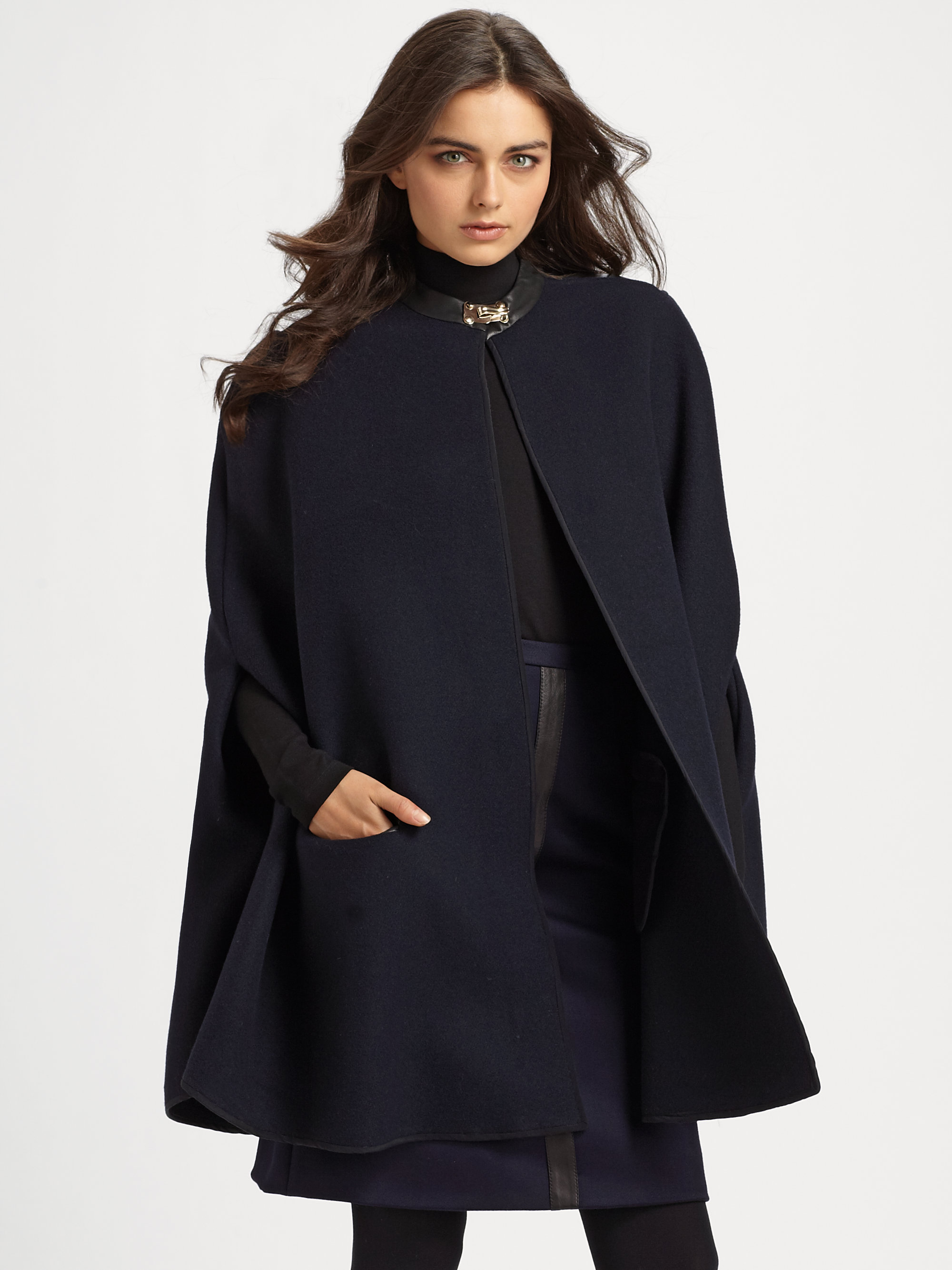 Raoul Leather Trimmed Wool Cape in Blue (ink-jet) | Lyst