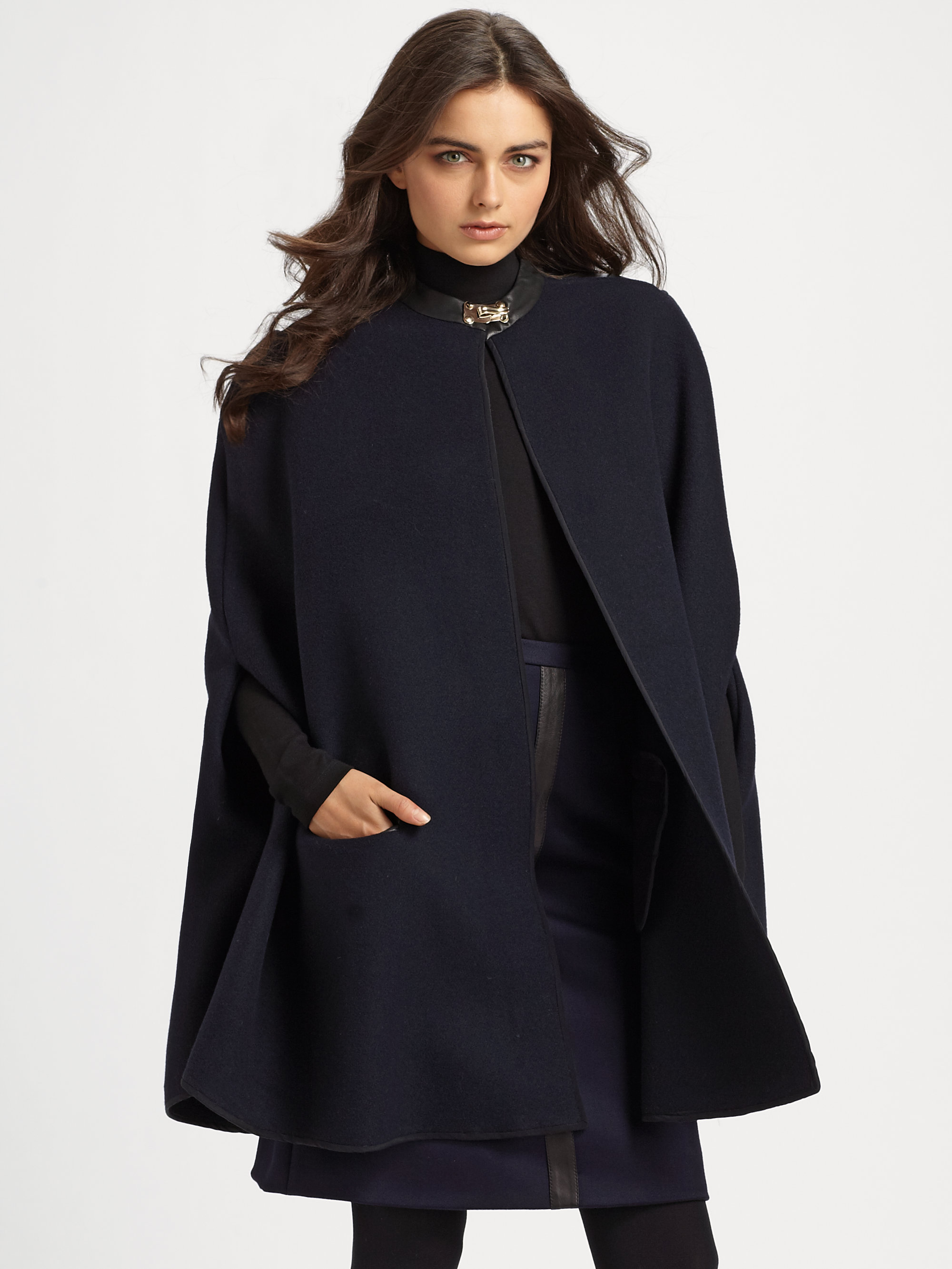 Lyst Raoul Leather Trimmed Wool Cape in Blue Lyst Raoul Leather Trimmed Wool Cape in Blue