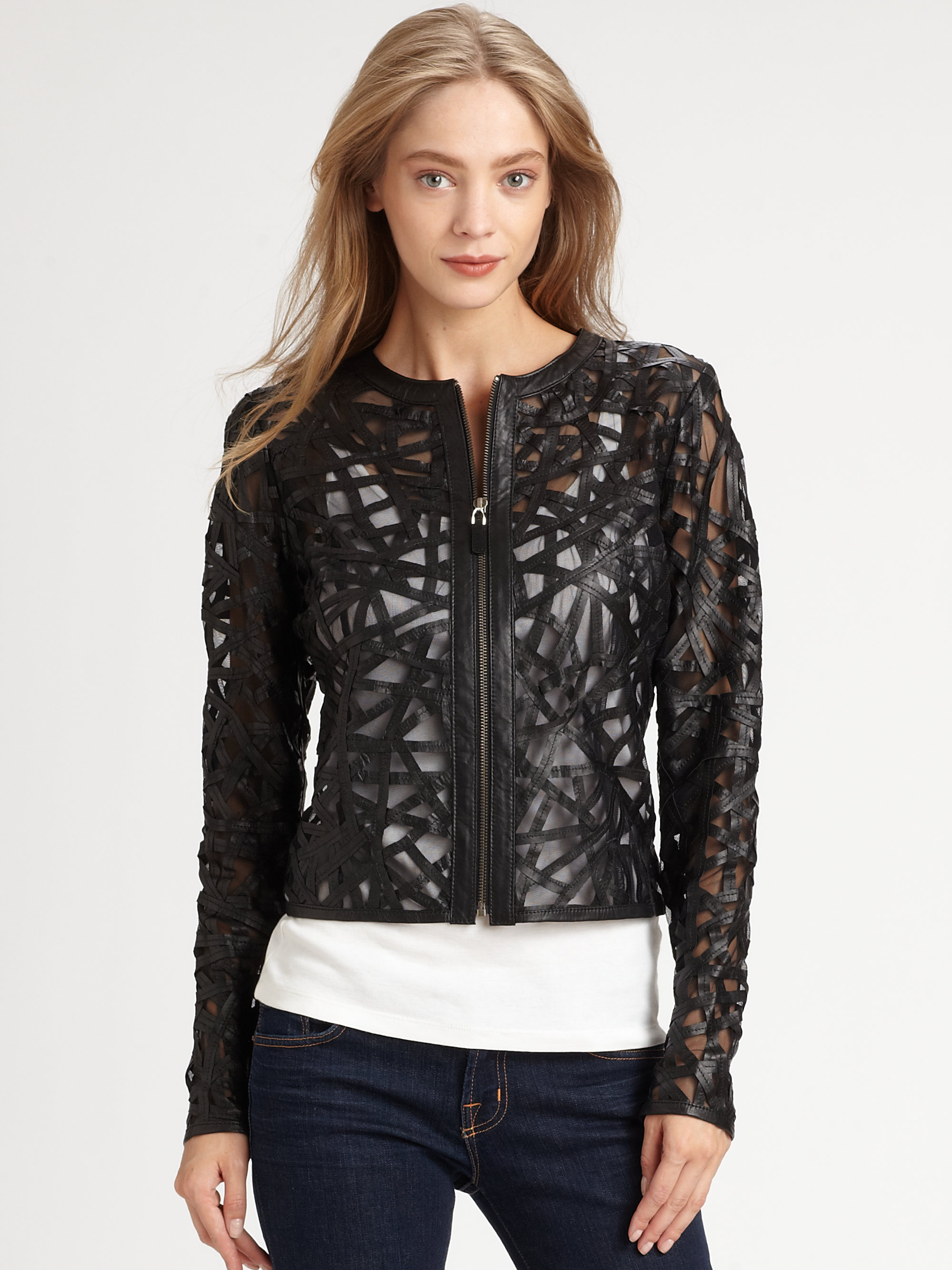 Royal Underground Twisted Cutout Leather Jacket in Black | Lyst