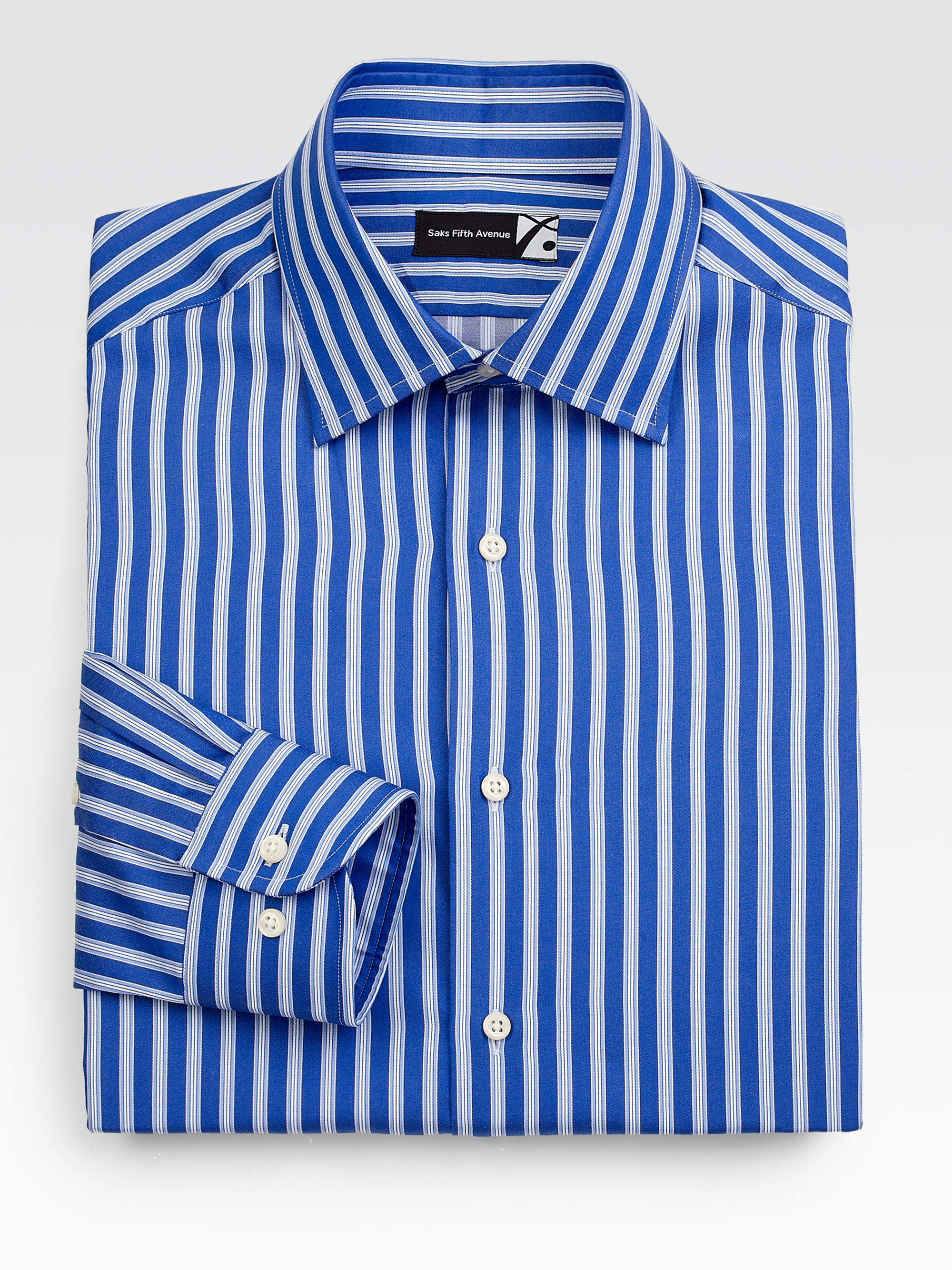 Saks Fifth Avenue Striped Cotton Dress Shirt in Blue for Men Lyst