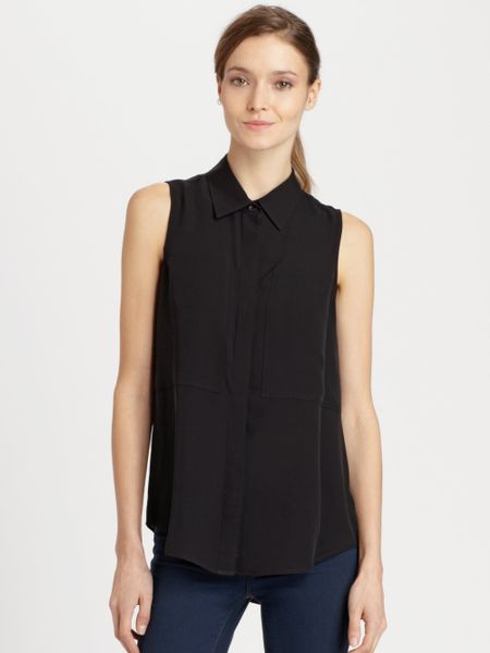 Theory Duria Silk Sleeveless Blouse in Black | Lyst