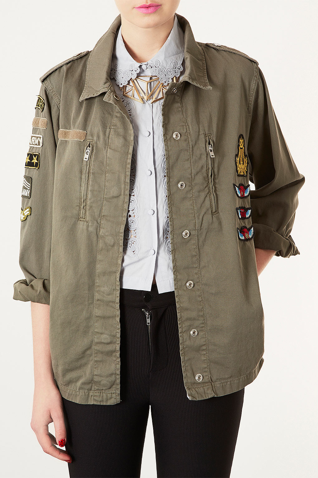 Badge Army Jacket in Khaki (Green) Lyst