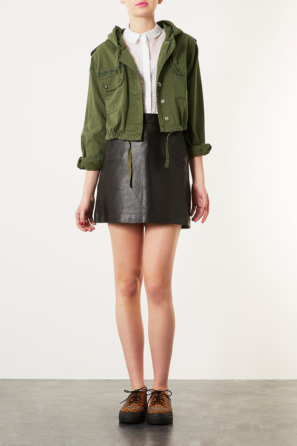 Lyst - Topshop Hooded Crop Army Jacket in Natural