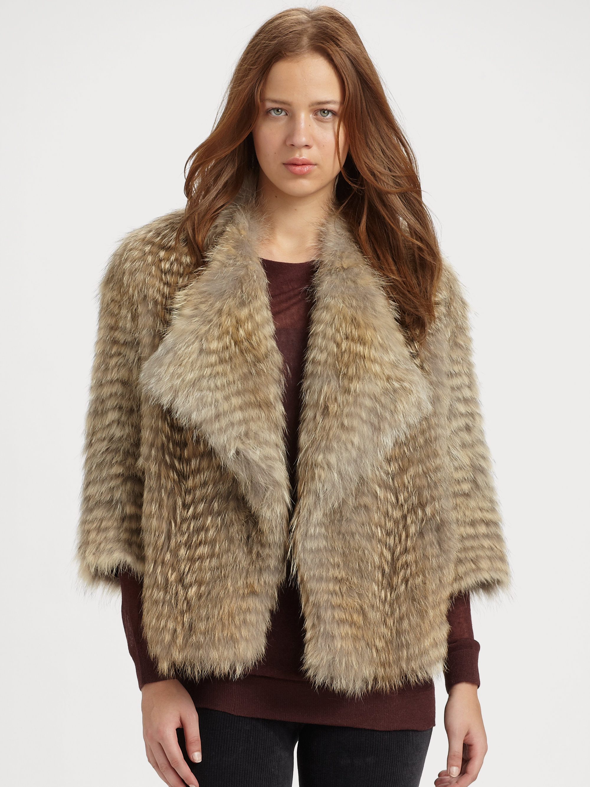 Lyst Vince Coyote Fur Shrug Coat in Natural