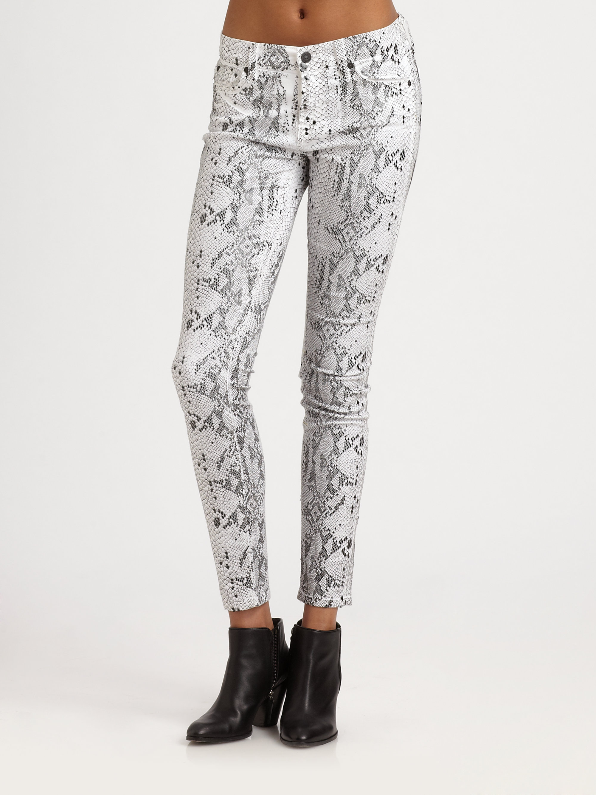 white snake print jeans