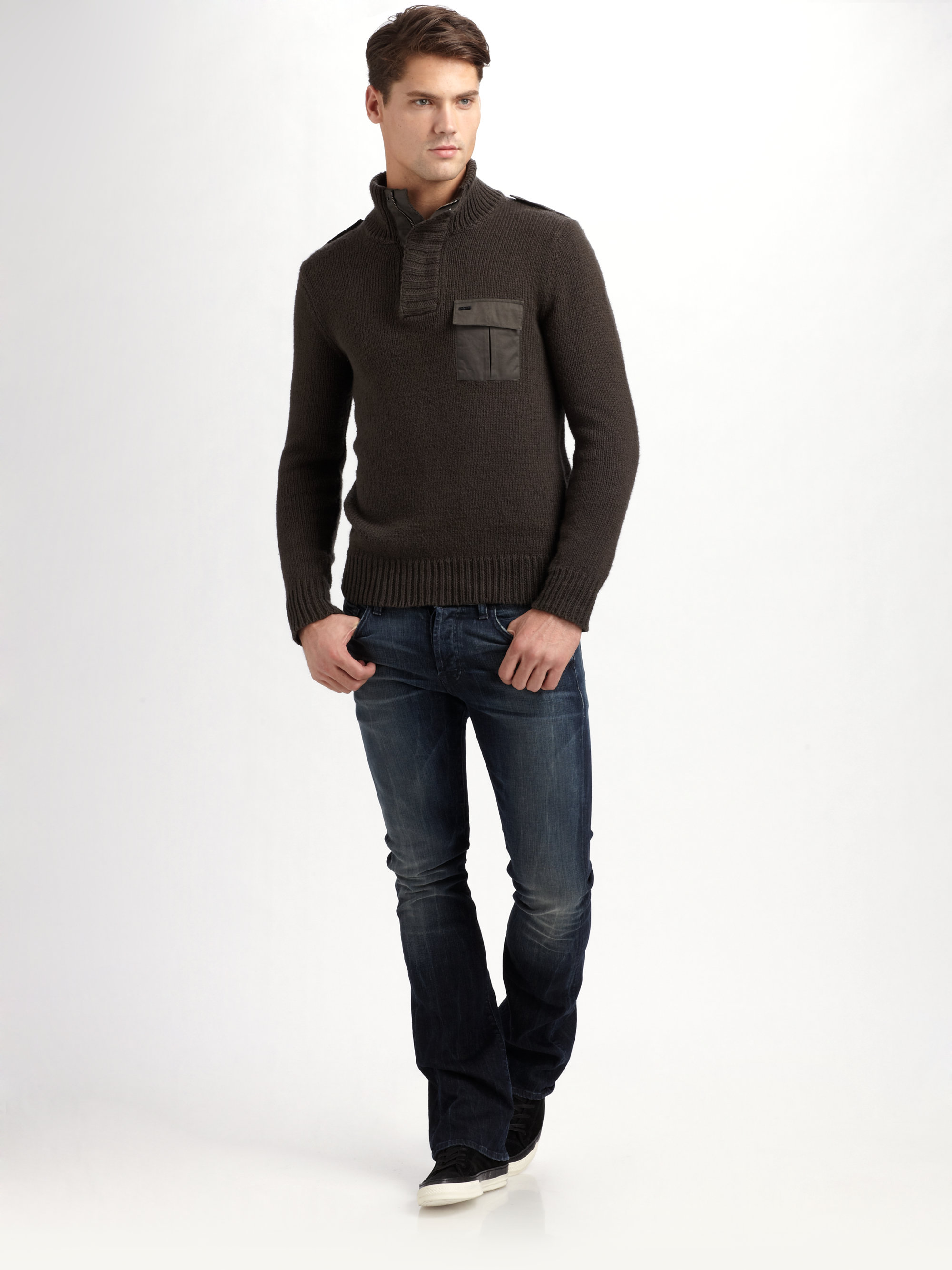 Lyst - 7 for all mankind Halfzip Military Sweater in Green for Men
