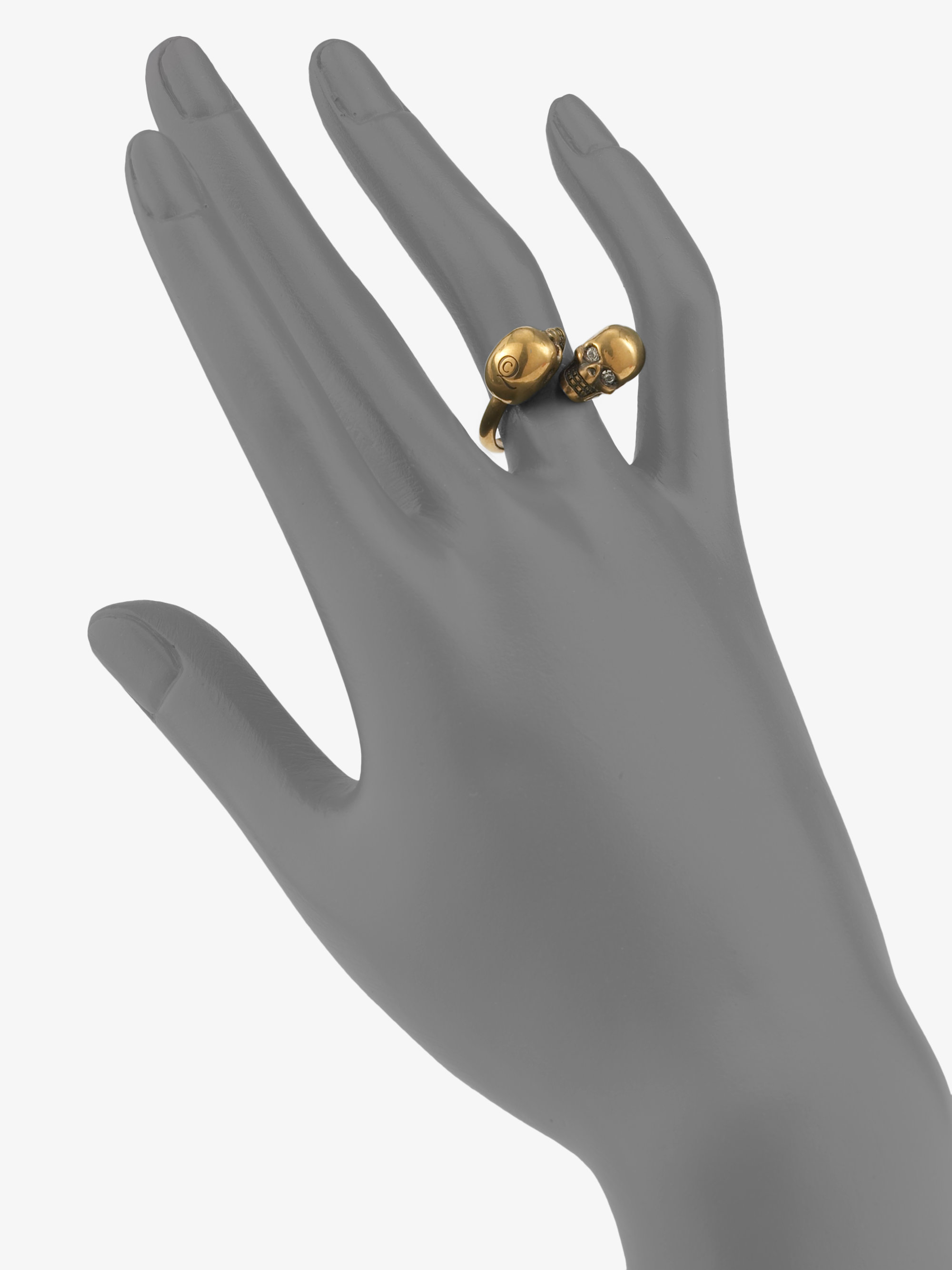 Alexander Mcqueen Twin Skull Ring In Gold Brass Metallic Lyst