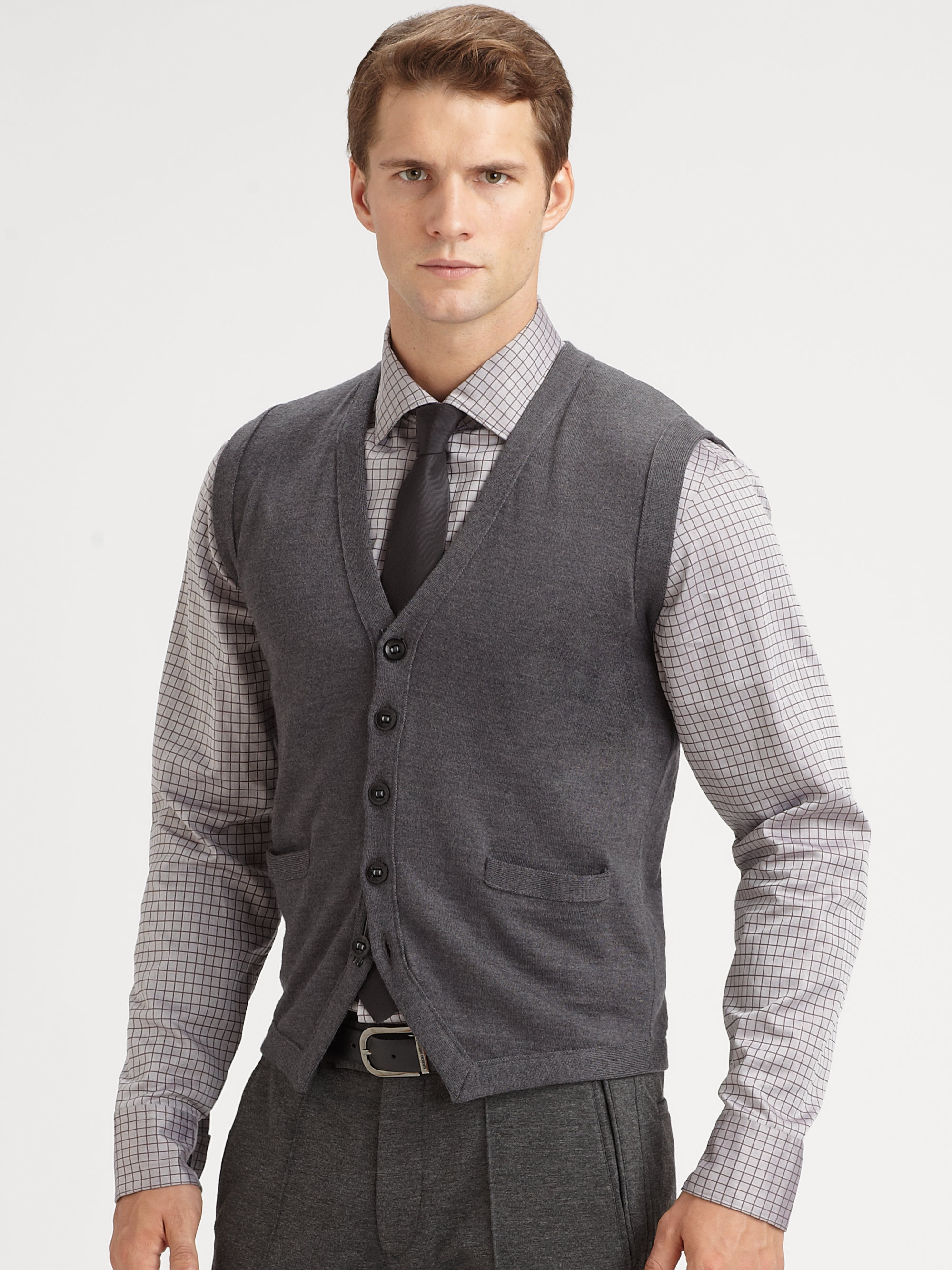 Armani Wool Sweater Vest in Gray for Men | Lyst