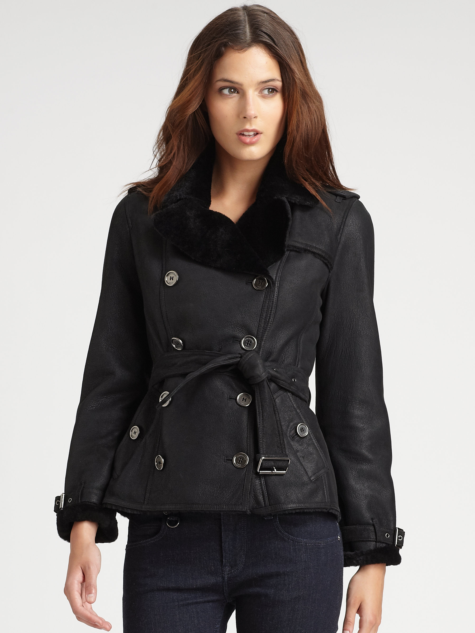 Burberry Brit Shearling Jacket in Black - Lyst