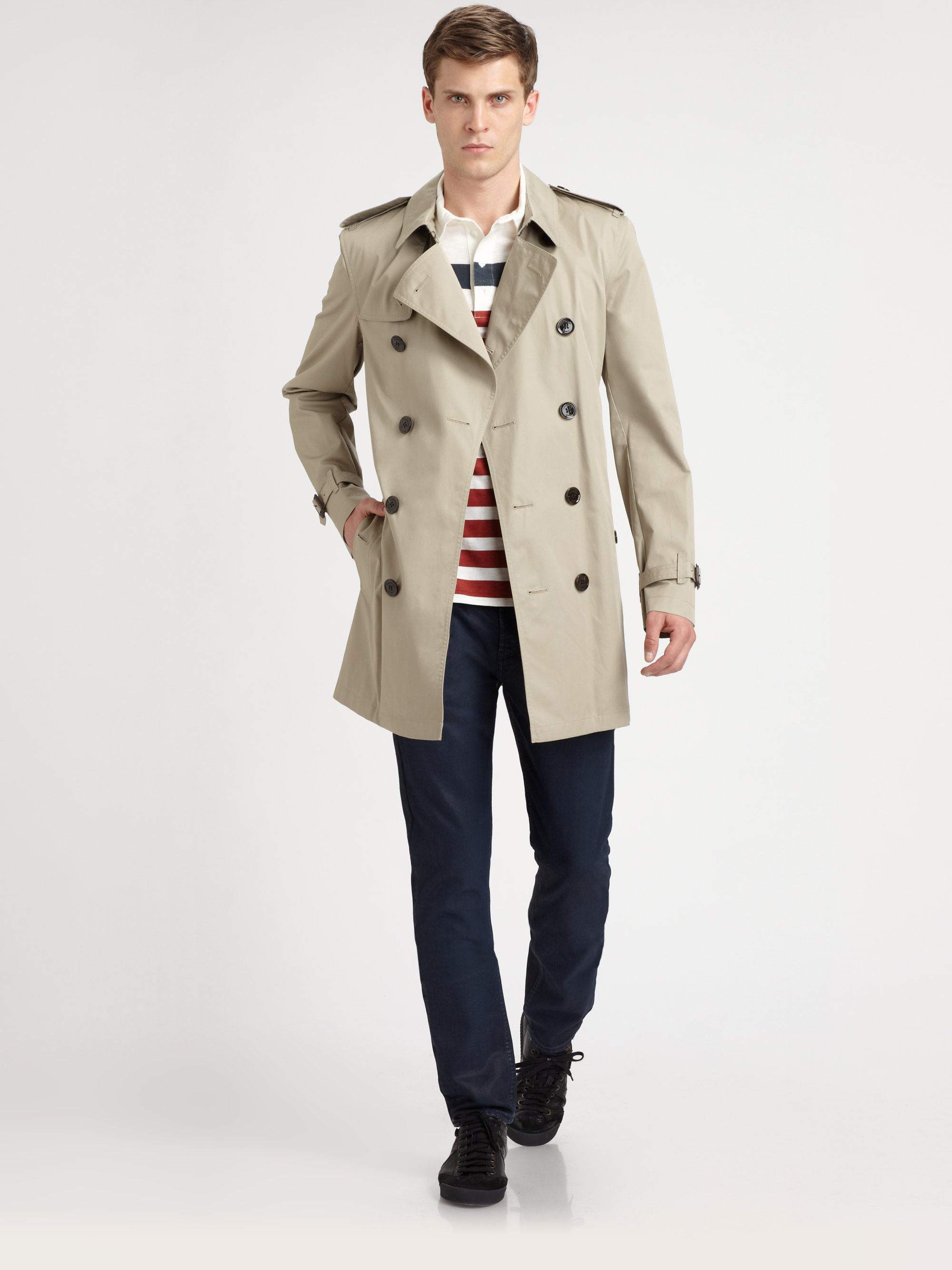 Burberry Brit Britton Double Breasted Trench Coat in Taupe (Natural) for  Men | Lyst