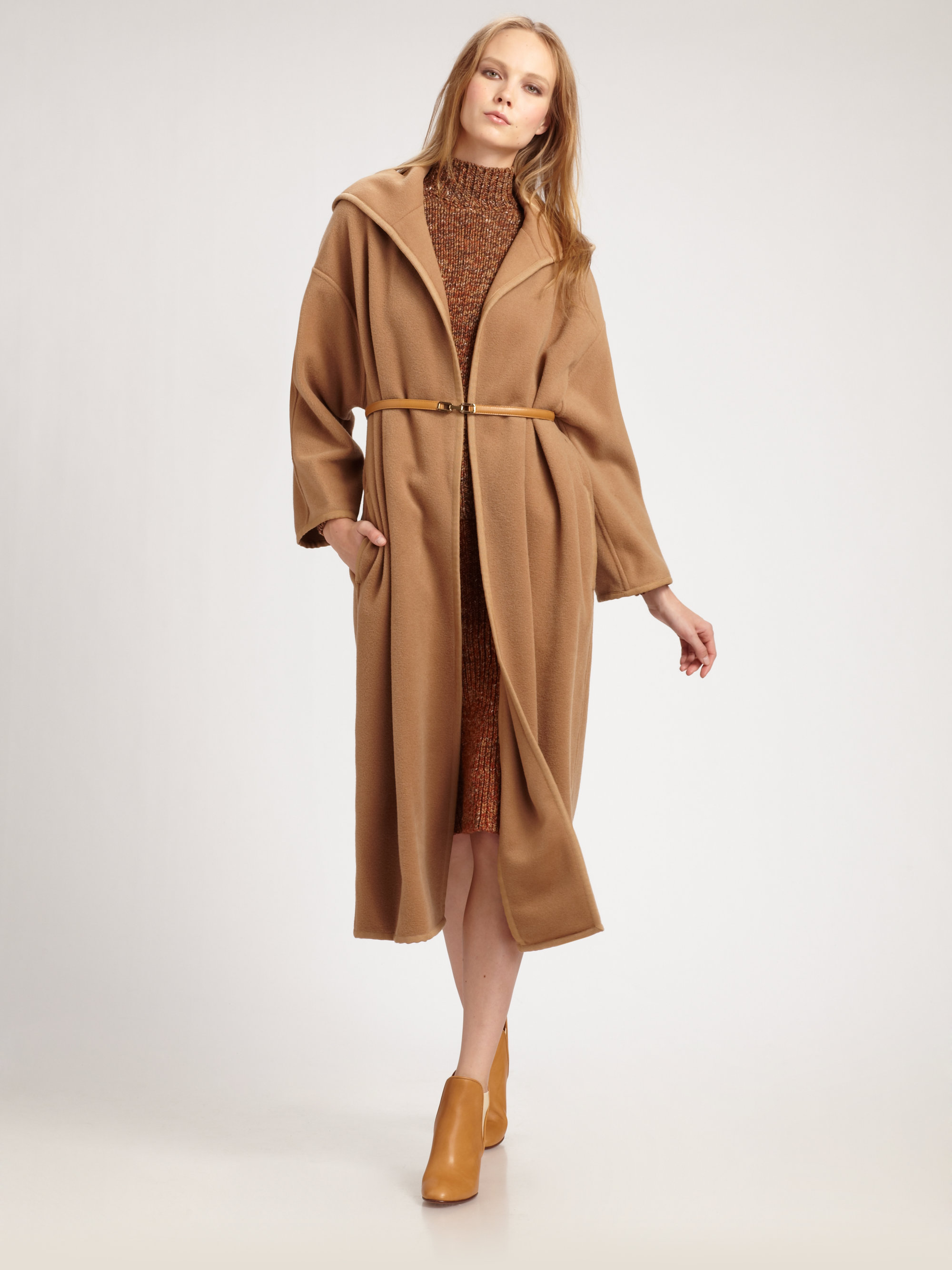 camel coat with hood