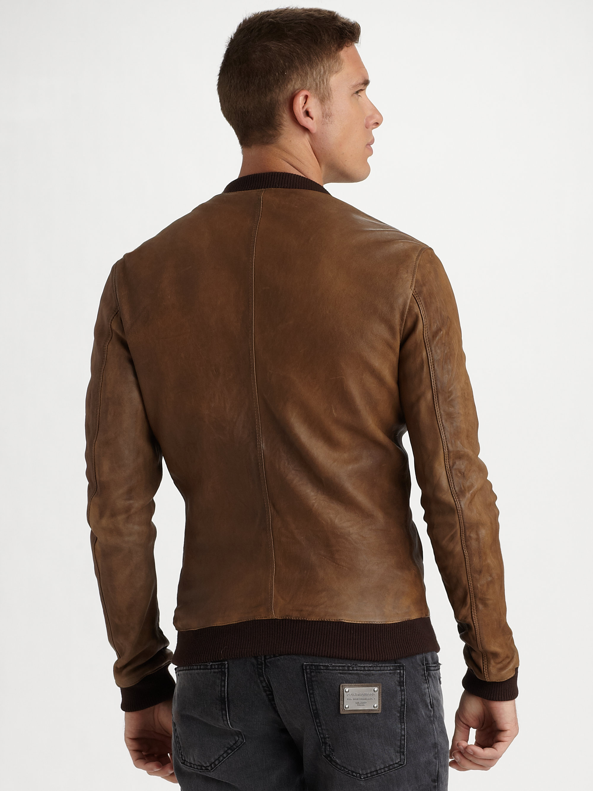 Dolce Gabbana Leather Jacket In Brown For Men Lyst Gallery