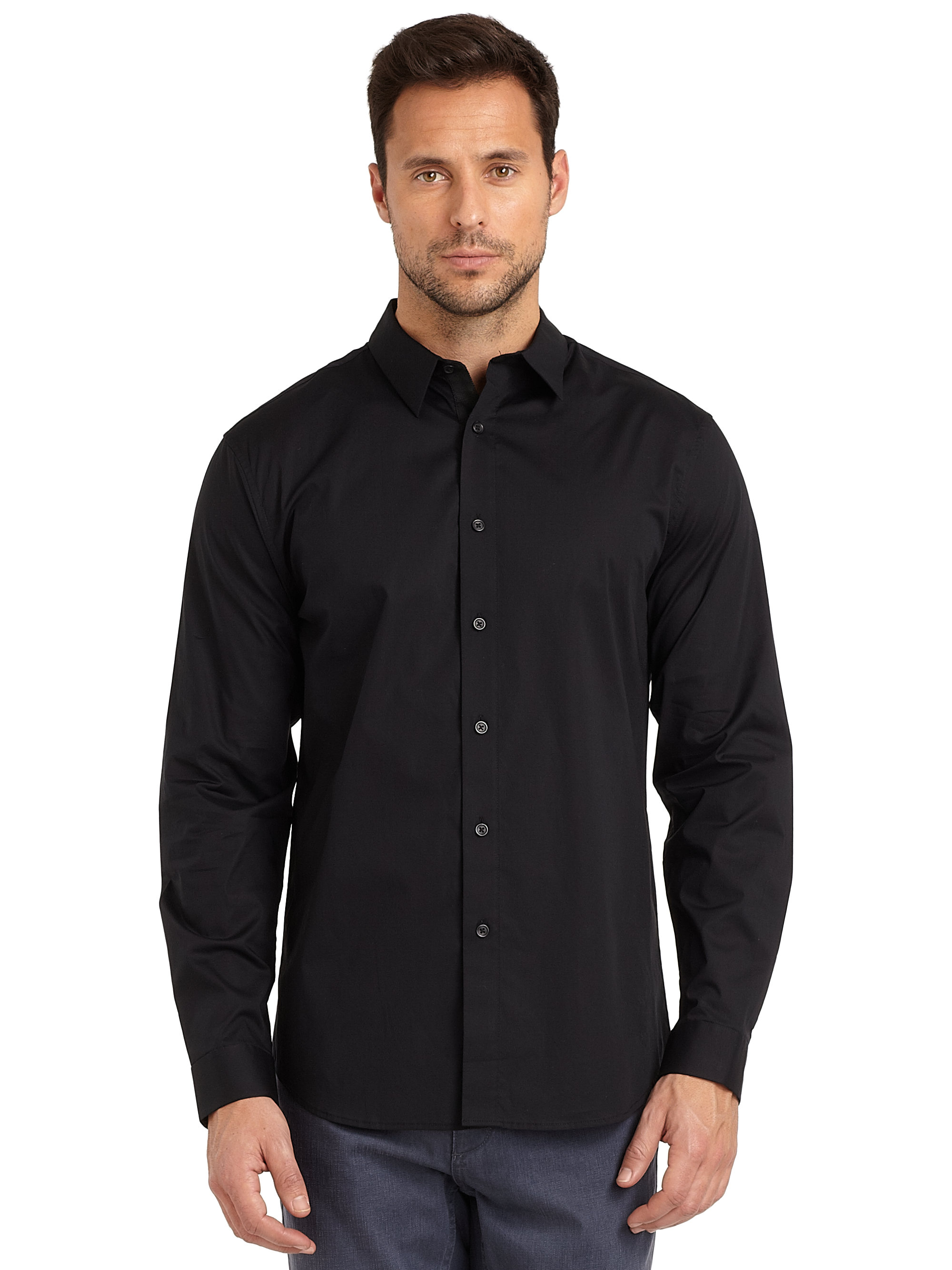 Elie Tahari Cooper Stretch Cotton Shirt in Black for Men | Lyst