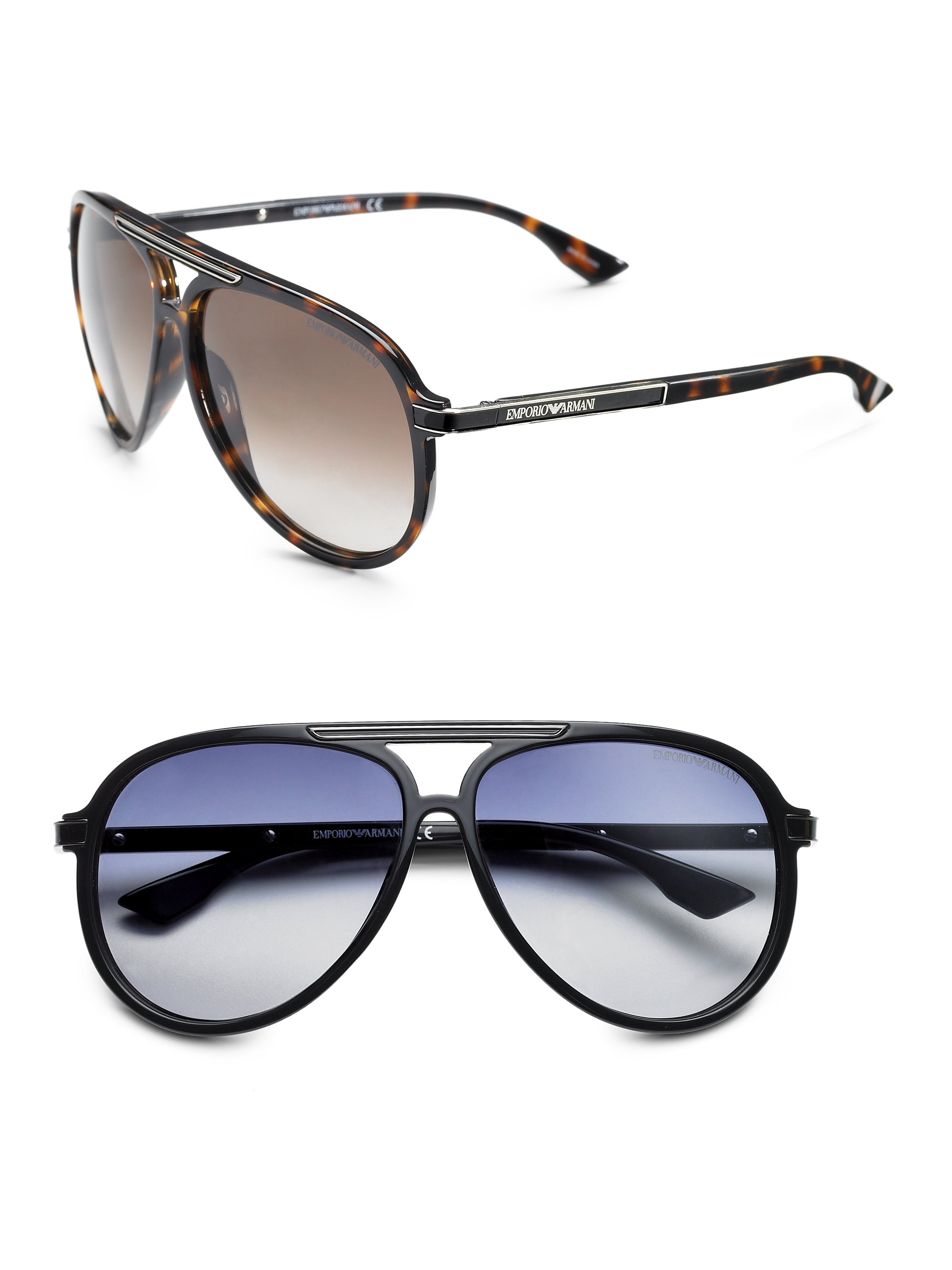 Emporio Armani Plastic Aviator Sunglasses in Black for Men - Lyst