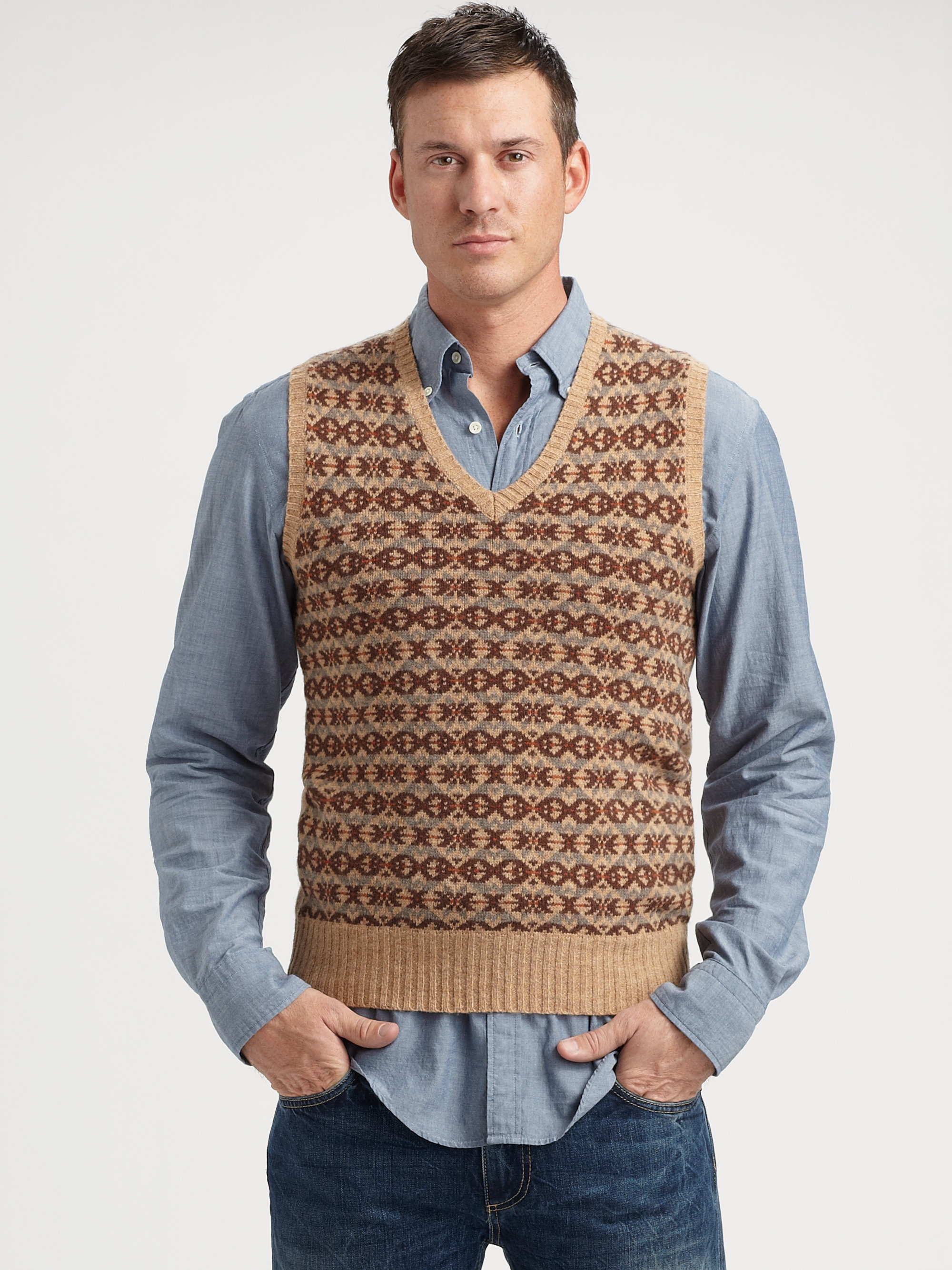 Gant Rugger Jacquard Sweater Vest in Brown for Men (coffee) | Lyst
