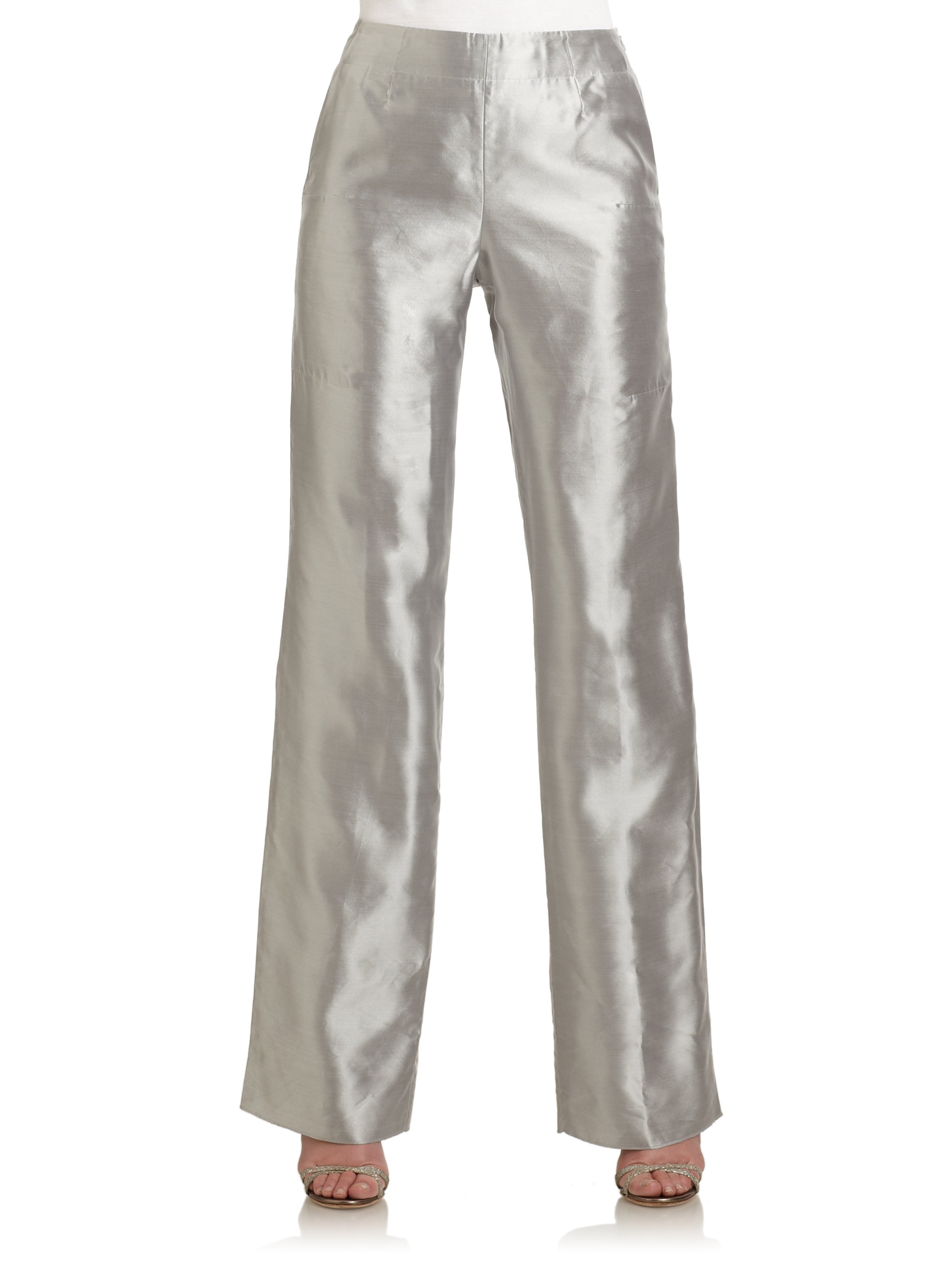 Giorgio Armani Silk Satin Pants in Silver (Metallic) | Lyst