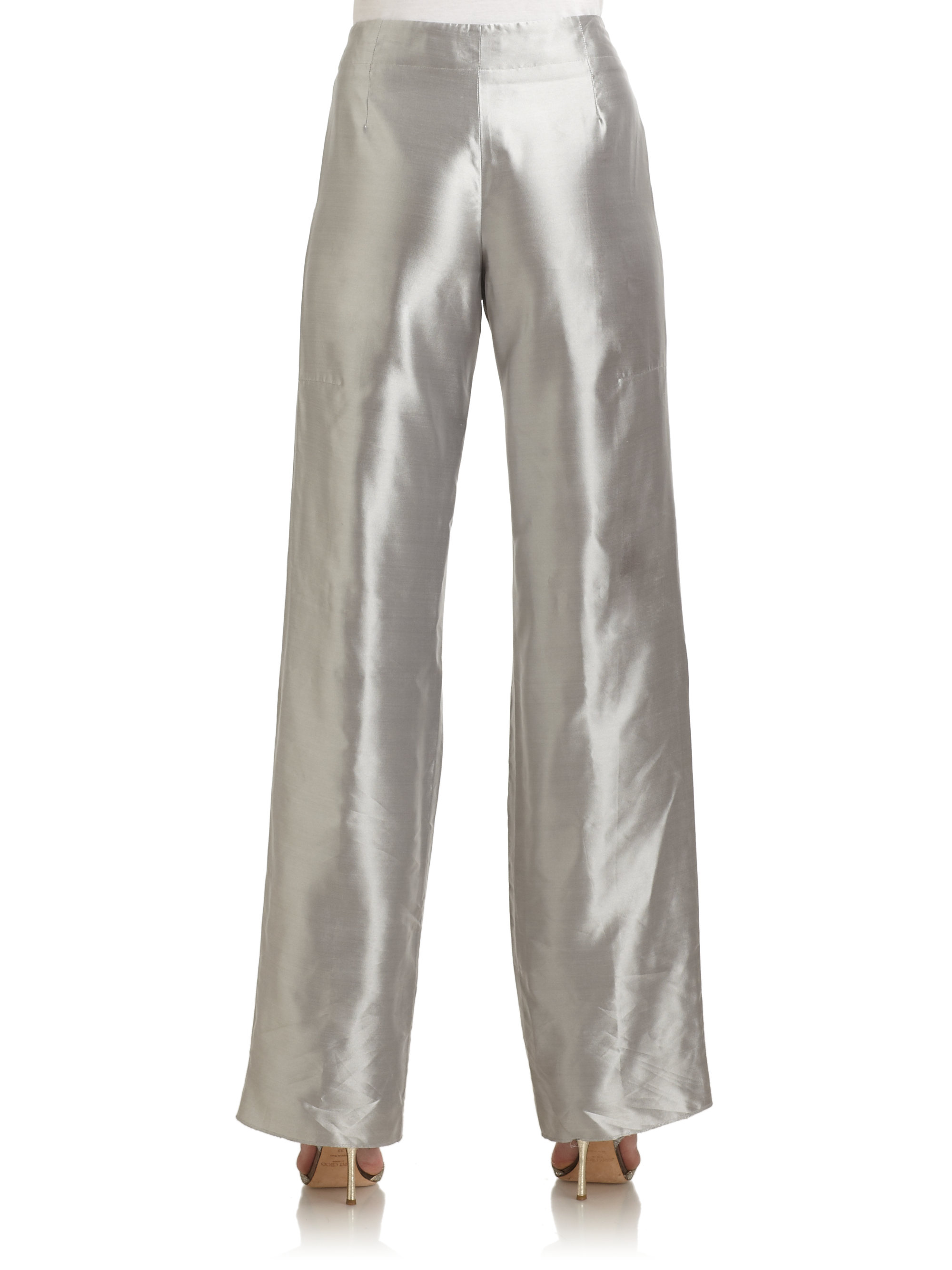 Giorgio Armani Silk Satin Pants in Metallic | Lyst