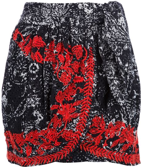 Isabel Marant Printed Wraparound Skirt in Red (black) | Lyst
